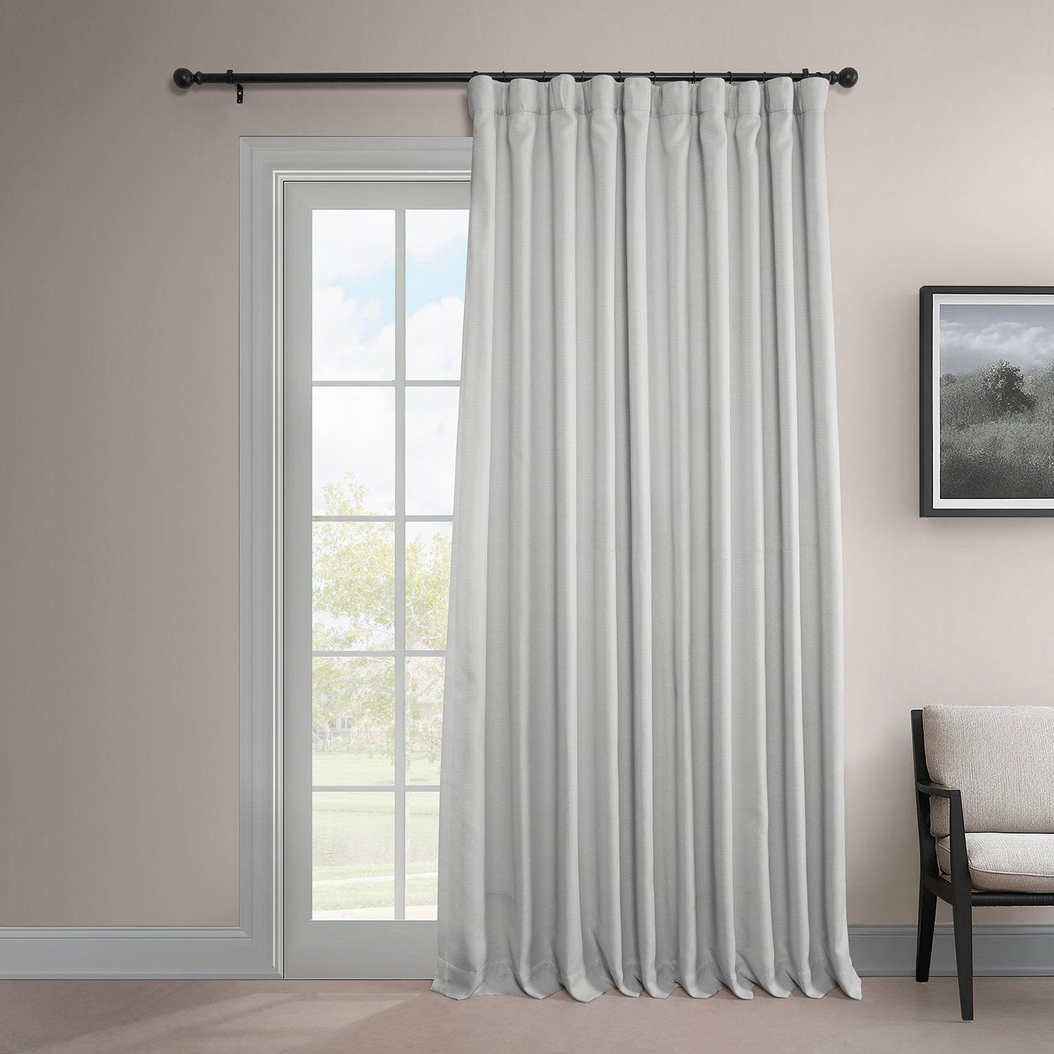 Oyster Extra Wide Textured Faux Linen Room Darkening Curtains - Blackout Window Drapes for Bedroom, Living Room & Home Theater