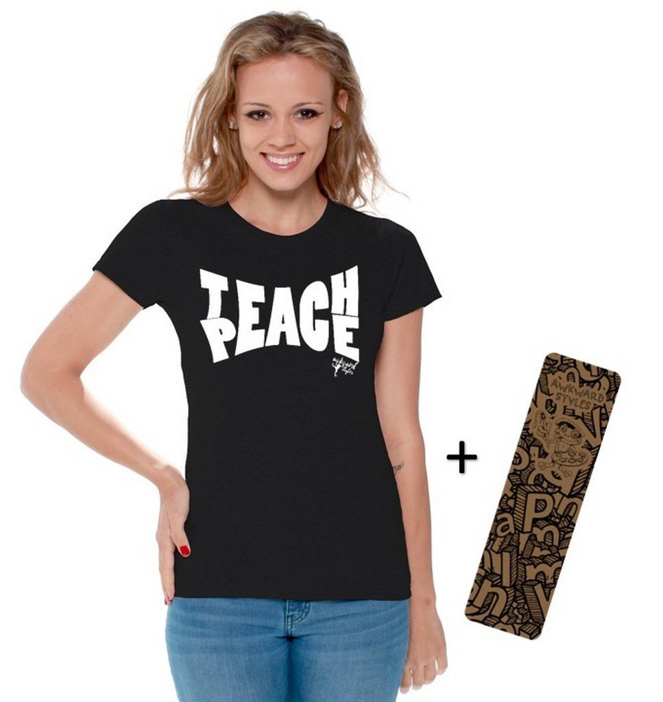 Women's Teach Peace T-Shirt - White Love Graphic Tee with Free Bookmark | Casual Wear, Peace Activism & Everyday Outfit