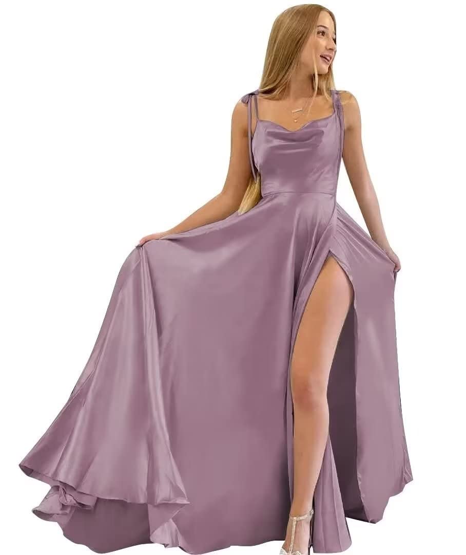 Elegant Satin Bridesmaid Dresses with Spaghetti Straps & Side Slit - Formal Long Prom Dresses with Pockets for Women | Wedding Party, Evening Gala, Homecoming Dance