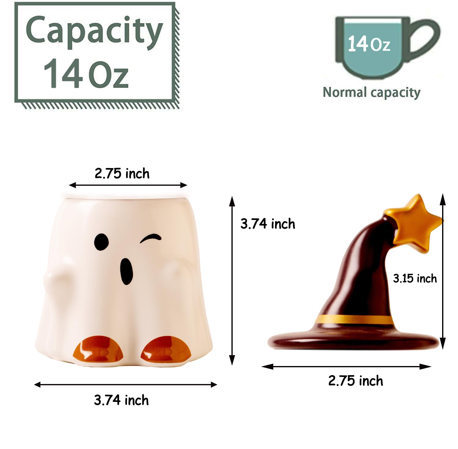 Spooky Halloween Ghost Mug - 14oz Cute Ghost-Shaped Coffee Cup with Lid - Perfect for Halloween Decor, Gifts & Pumpkin Spice Lattes