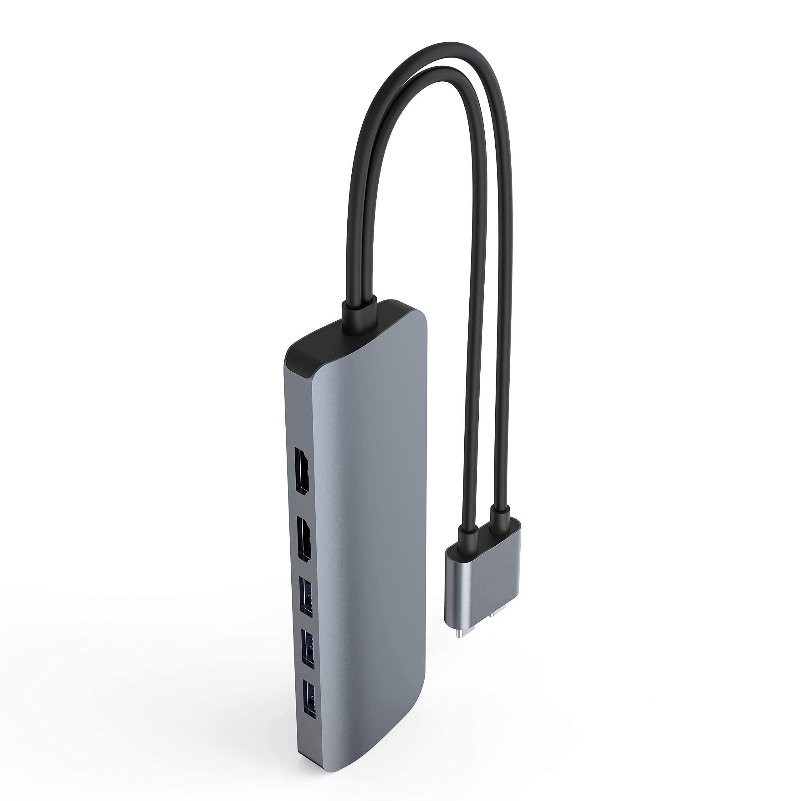 HyperDrive 10-in-2 USB C Docking Station for MacBook Pro/Air - Dual HDMI 4K@60Hz Monitor Support, 60W USB-C Power Delivery, Gigabit Ethernet, Dual USB-C Hub Adapter - Compatible with M1 MacBook, Chromebook (Gray) - Perfect for Home Office, Video Editing & Multi-Tasking