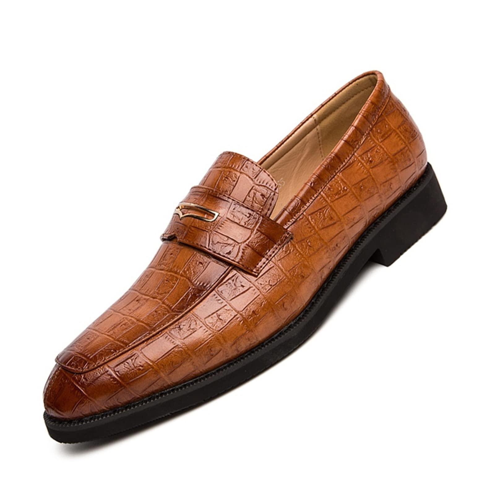 GULRUH Men's Classic Crocodile Pattern Leather Loafers - Business Formal Dress Shoes for Wedding & Office - Comfortable Designer Slip-Ons for Men (Brown, Size 6.5) | Perfect for Business Meetings, Parties & Special Occasions