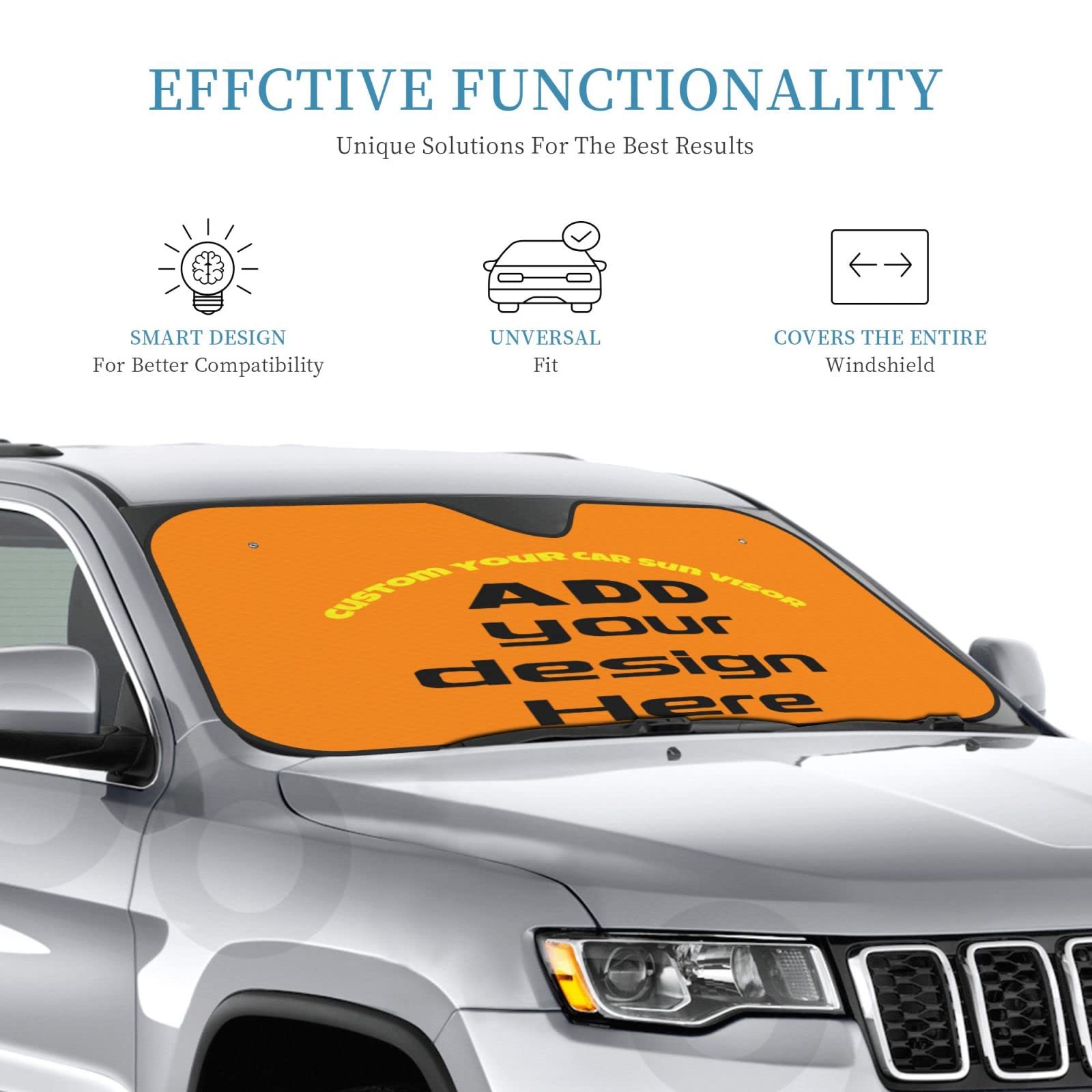 Custom Car Windshield Sun Shade with Personalized Text/Image/Logo - Funny Auto Accessory for Small Vehicles | Perfect for Summer Parking & UV Protection