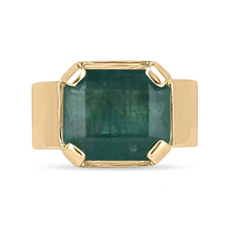10.04ct Emerald Cut Solitaire Ring for Men - 14K Gold Wide Band Unisex Pinky Ring - Perfect for Weddings, Engagements & Special Occasions