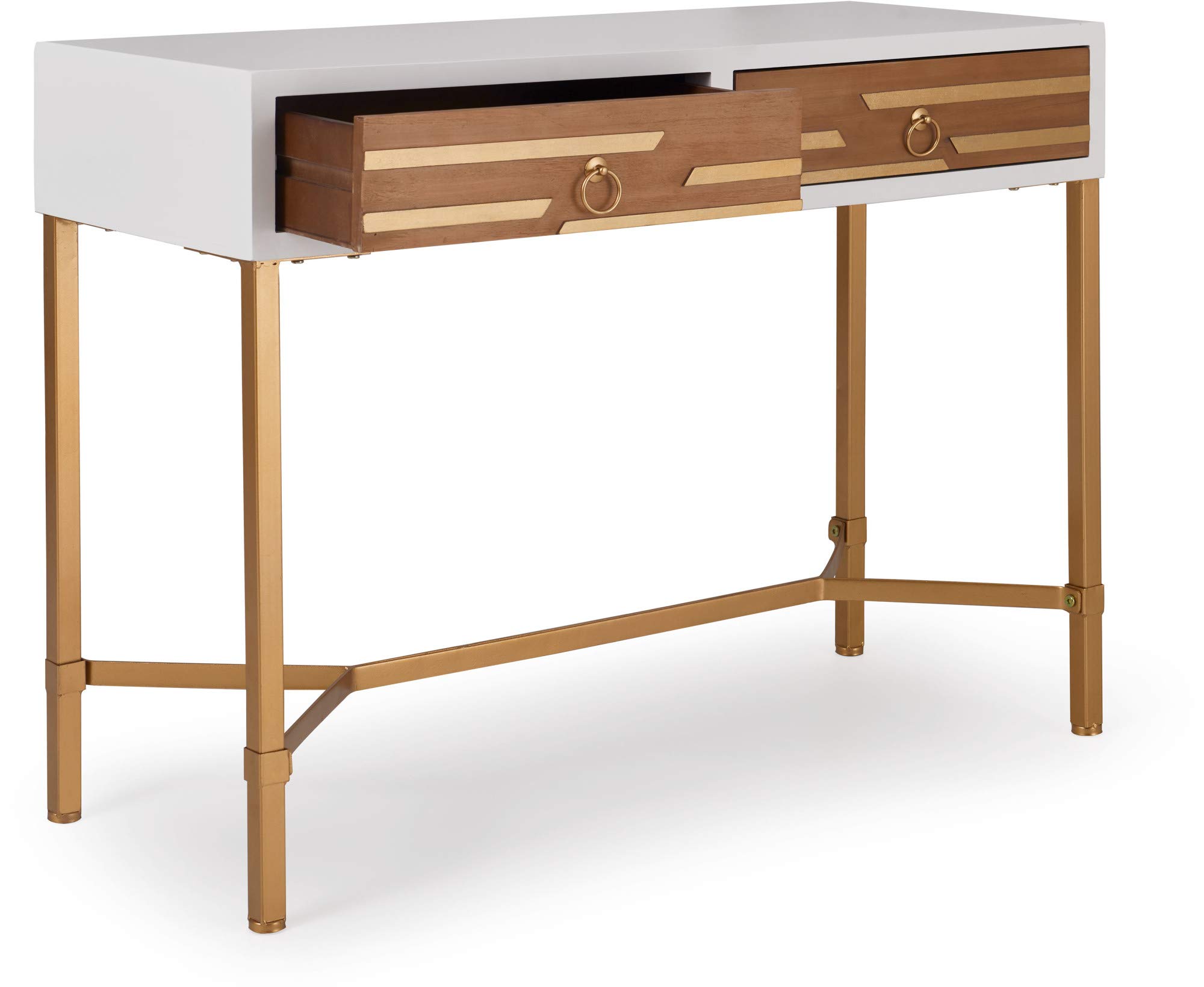 Jupiter Mid Century Modern Console Table with 2 Drawers - White & Gold Rectangular Entryway Desk for Small Spaces, Living Room & Home Office - Metal Legs & Easy Assembly - Perfect for Hallway Decor & Apartment Furniture