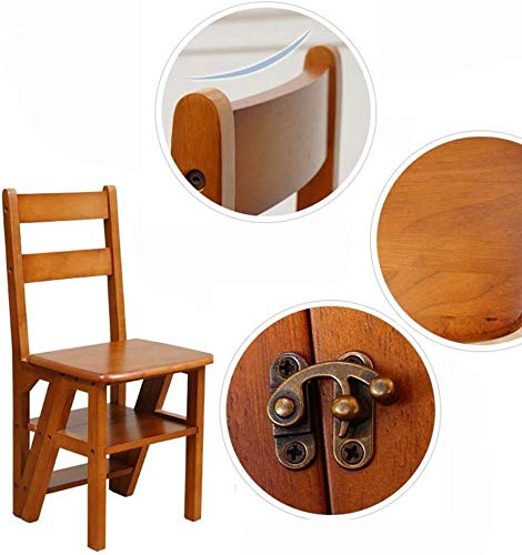 NEVKA Foldable Wooden Step Stool with Wide Pedal - Non-Slip Multifunctional Portable Flower Design Ladder Chair for Home, Kitchen, Bathroom & Gardening (Beige)