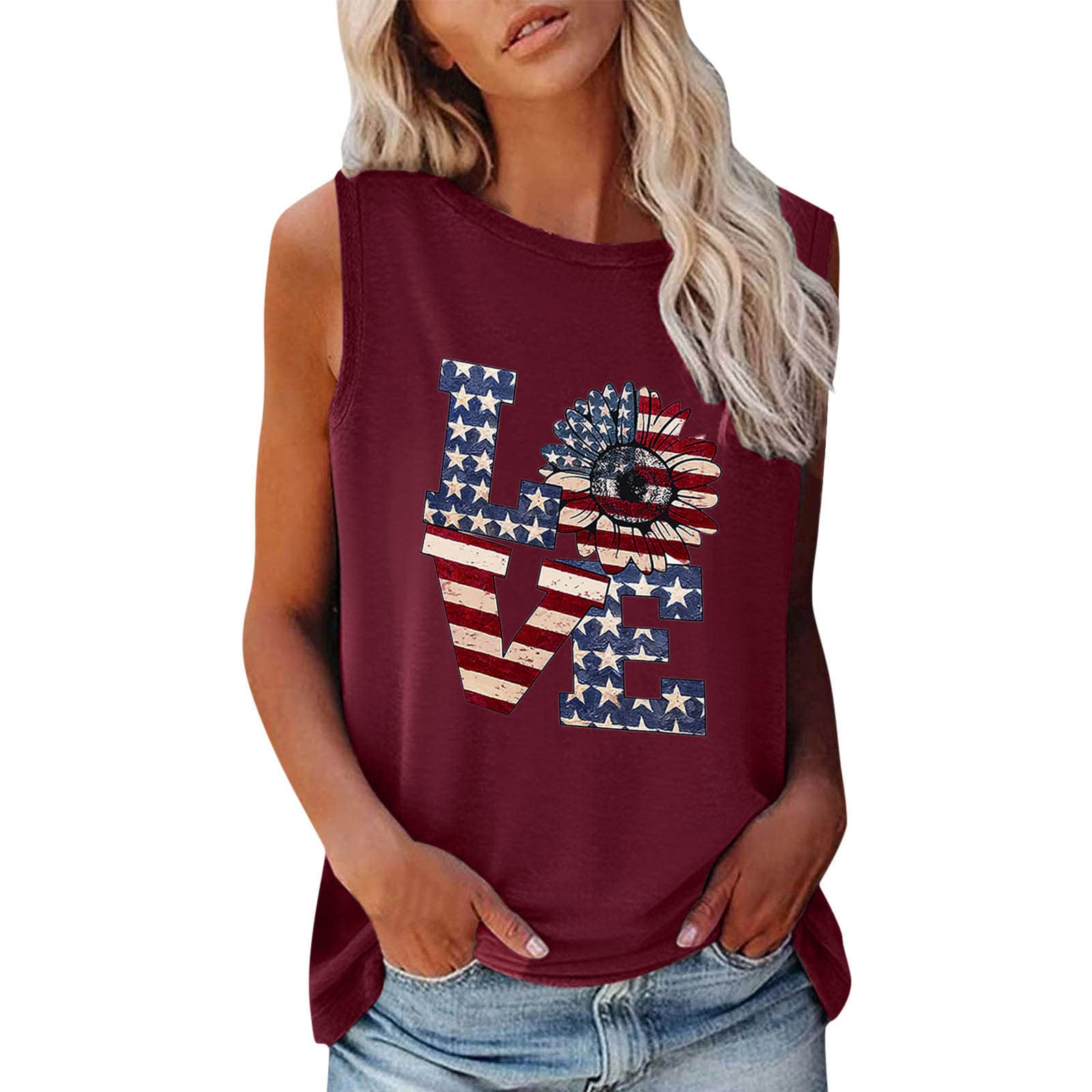 4th of July Tank Tops for Women - Patriotic American Flag Sleeveless Shirts - Summer Crewneck Tees for Teen Girls | Perfect for BBQ, Beach & Independence Day Celebrations