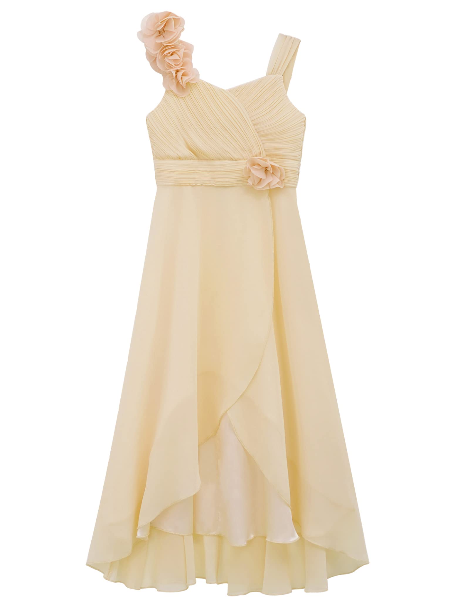 Girls Festive Chiffon Dress with 3D Applique - Elegant Wedding Birthday Party Ball Gown for Kids - Perfect for Special Occasions, Pageants, and Holiday Celebrations