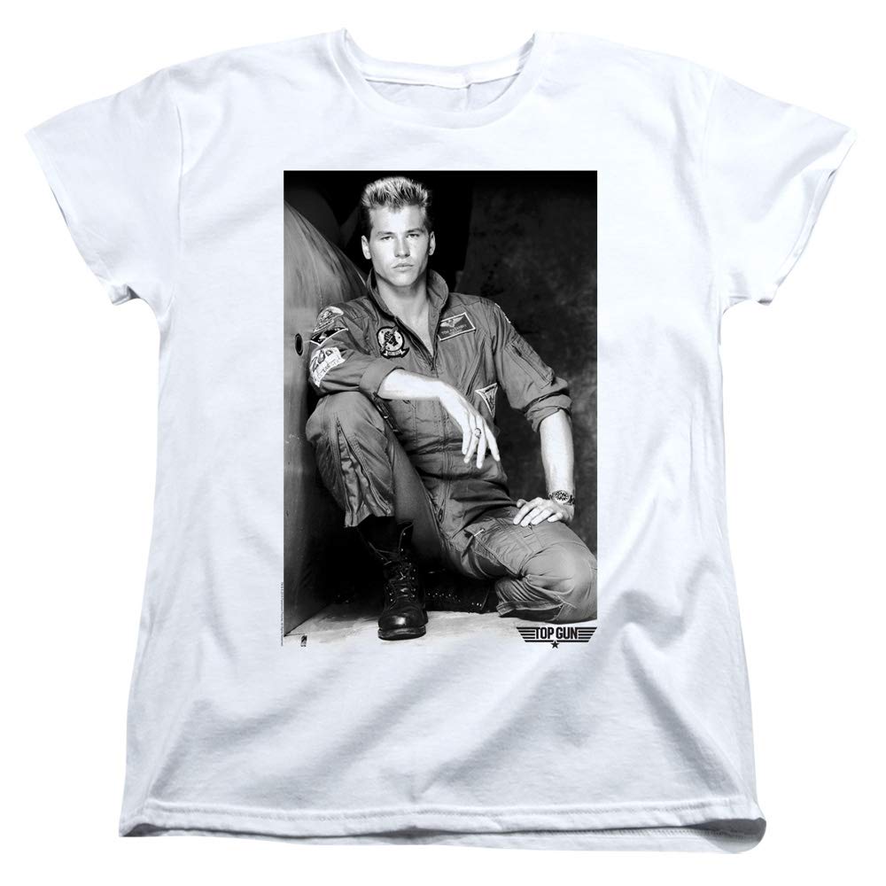 Top Gun Women's T-Shirt - Iceman Portrait White Tee | Vintage Movie Fan Gift | Casual Wear & Cosplay Outfit