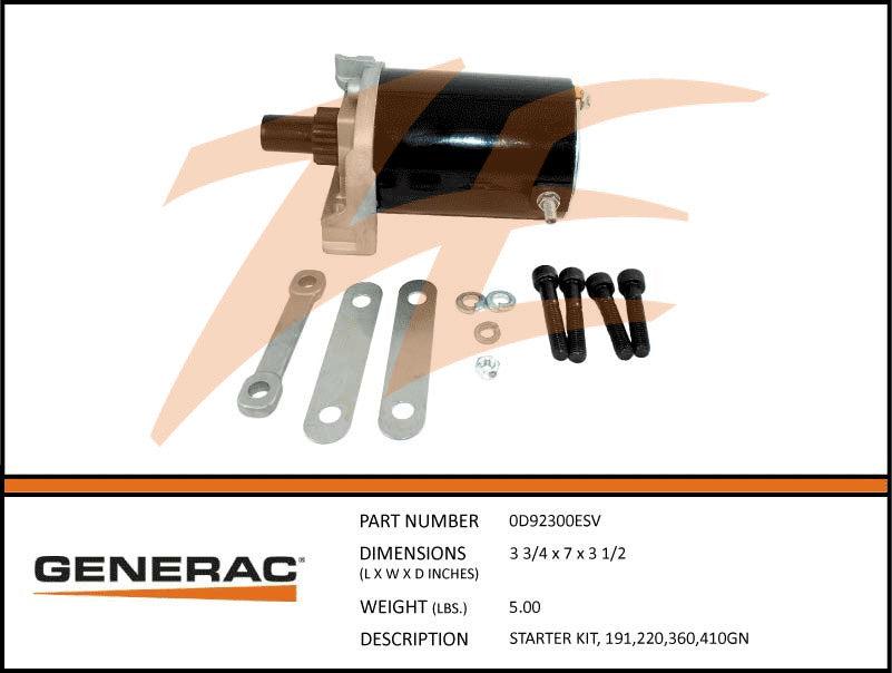 Generac 0D92300ESV Starter Kit - Compatible with 191cc, 220cc, 360cc & 410cc Engines - Essential for Generator Maintenance & Emergency Power Supply