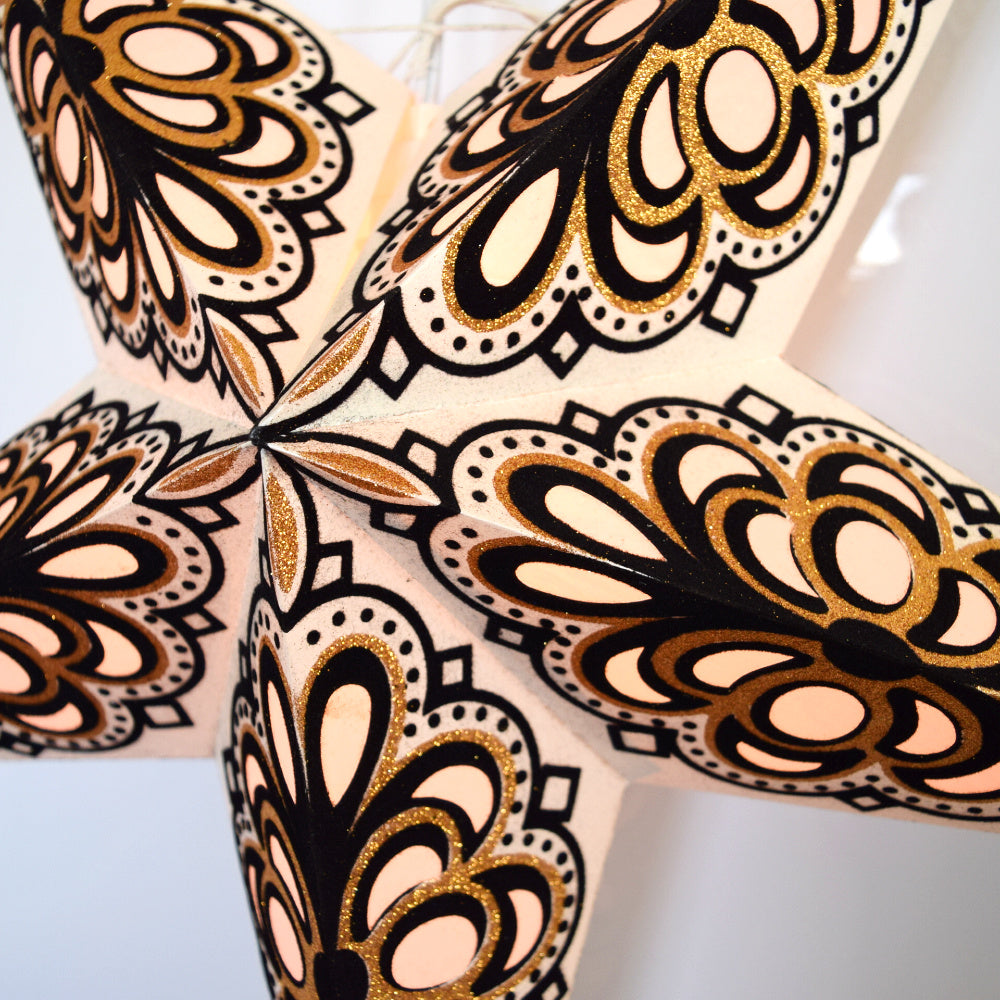 24 Pack White & Black Merry Gold Paper Star Lanterns - Elegant Hanging Decor for Weddings, Parties, Baby Showers & Home Celebration - Perfect for Indoor/Outdoor Festive Decorations