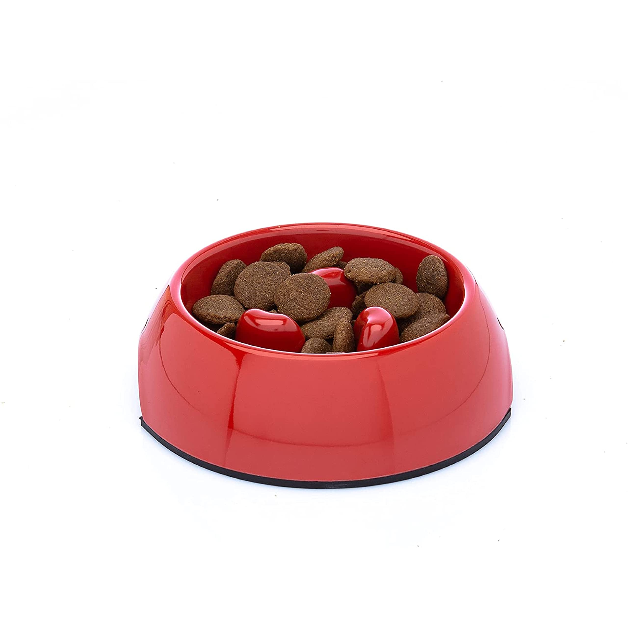DDOXX Slow Feeder Dog Bowl - Non-Slip, Dishwasher Safe Melamine Pet Bowl for Fast Eaters - 10.1 oz Red - Perfect for Mealtime Anxiety & Digestion Issues
