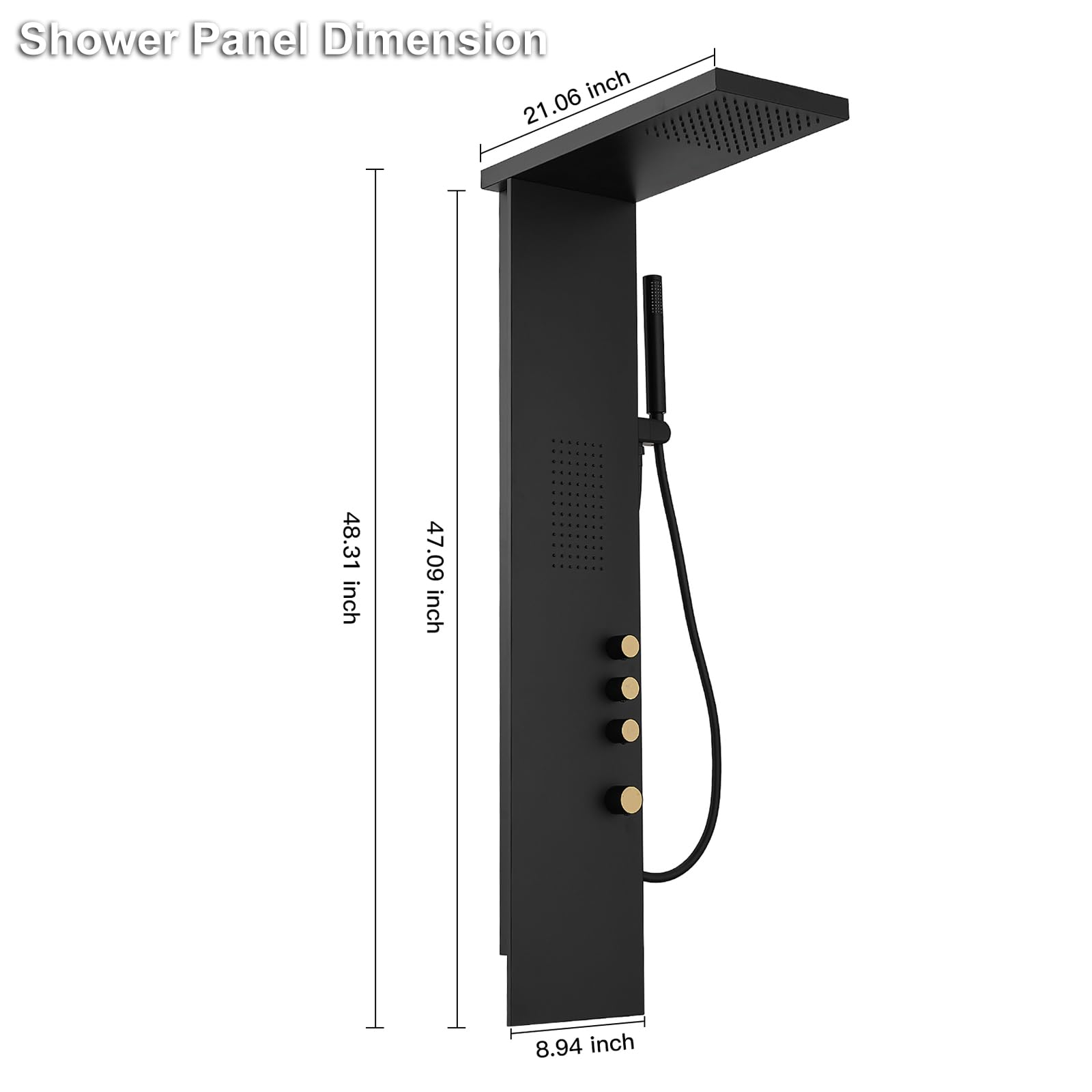 Premium Stainless Steel Shower Panel Tower System with Rainfall Shower, Body Jets & Handheld Shower - 3-Function Wall Mounted Black Shower System for Luxurious Spa-Like Bathroom Experience