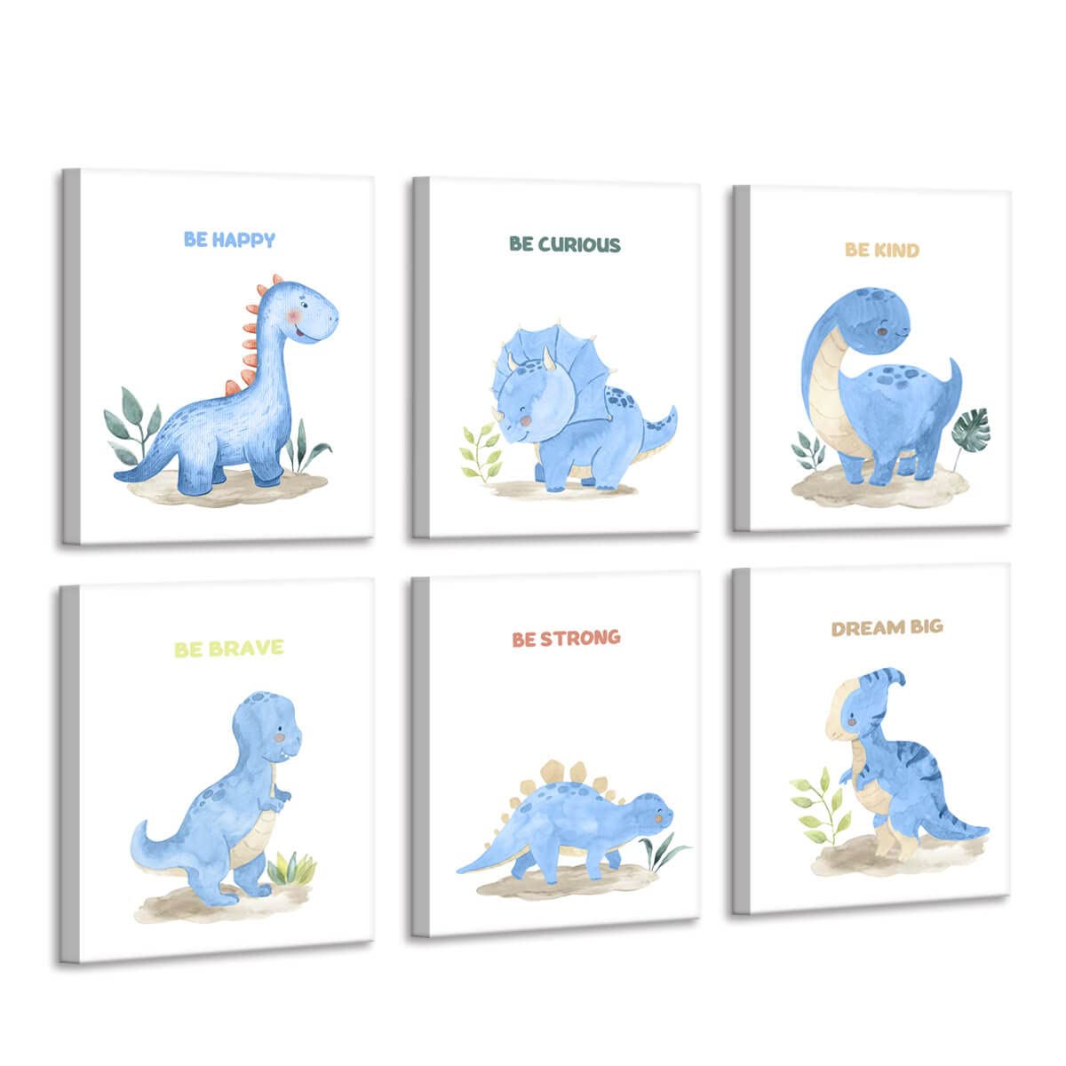 Dinosaur Wall Art for Boys Room - 8x10 Inch Woodland Nursery Decor Set of 6, Motivational Safari Themed Kids Bedroom Decor - Perfect for Boys Bedroom, Playroom, or Classroom Decor