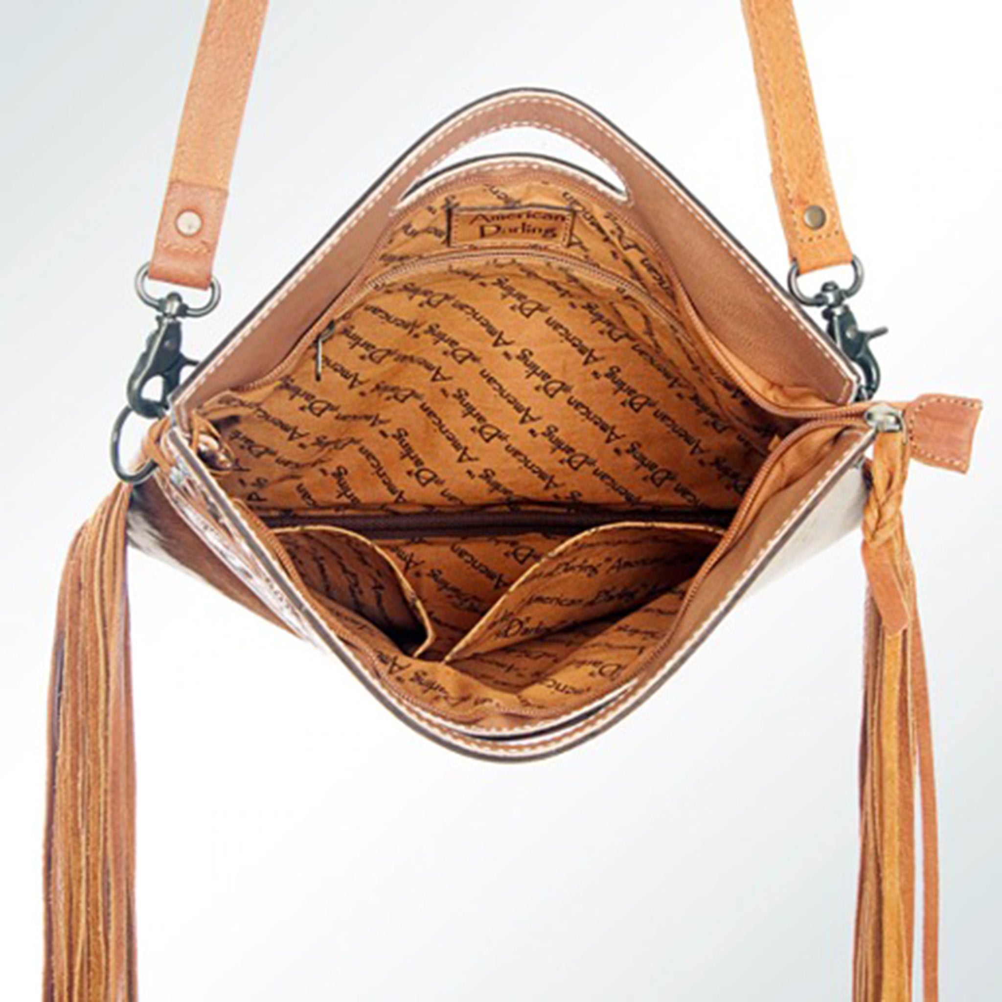 American Darling Tan and White Fringe Leather Purse - Stylish Boho Crossbody Bag for Women, Perfect for Music Festivals & Night Out