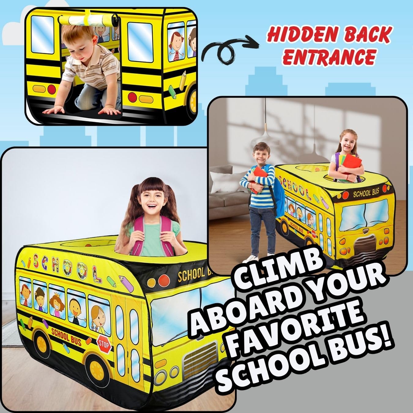 Foldable Pop Up Play Tent for Kids - Indoor & Outdoor Playhouse Toy for Toddlers, Boys & Girls (School Bus Design) | Perfect for Pretend Play, Birthday Gifts & Backyard Fun