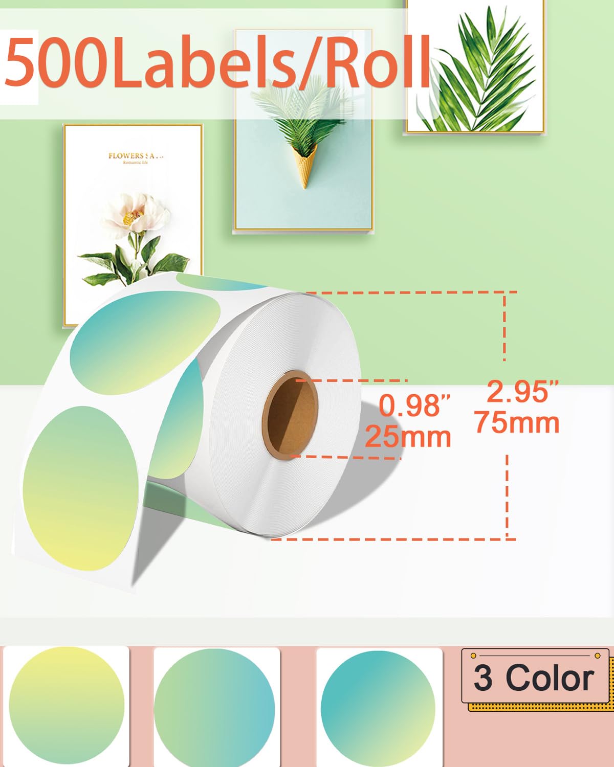 2 Inch Round Thermal Labels - 500 Pack Direct Thermal Printer Stickers for Barcode, Shipping & Custom Use | Gradient Green Circle Labels for Retail, Warehouse & Logistics