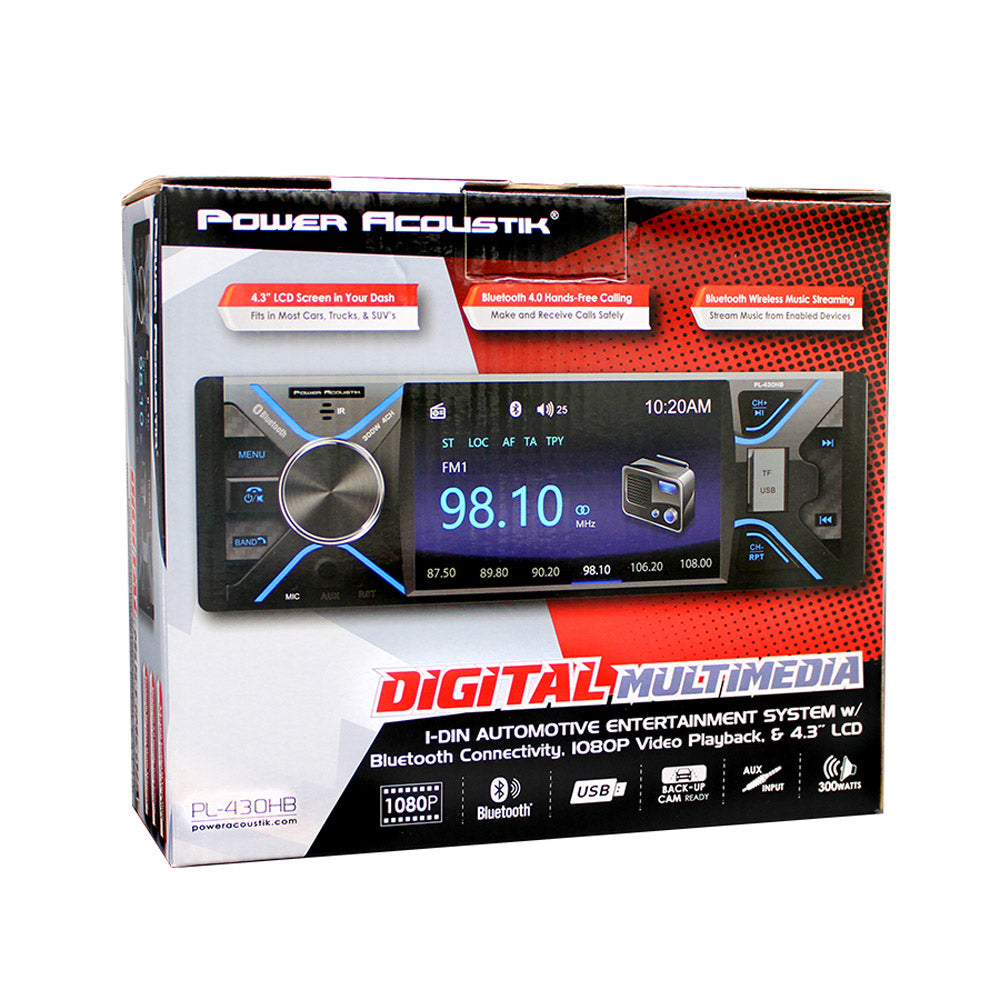 Power Acoustik PL 430HB Single DIN Car Stereo with Detachable 4.3