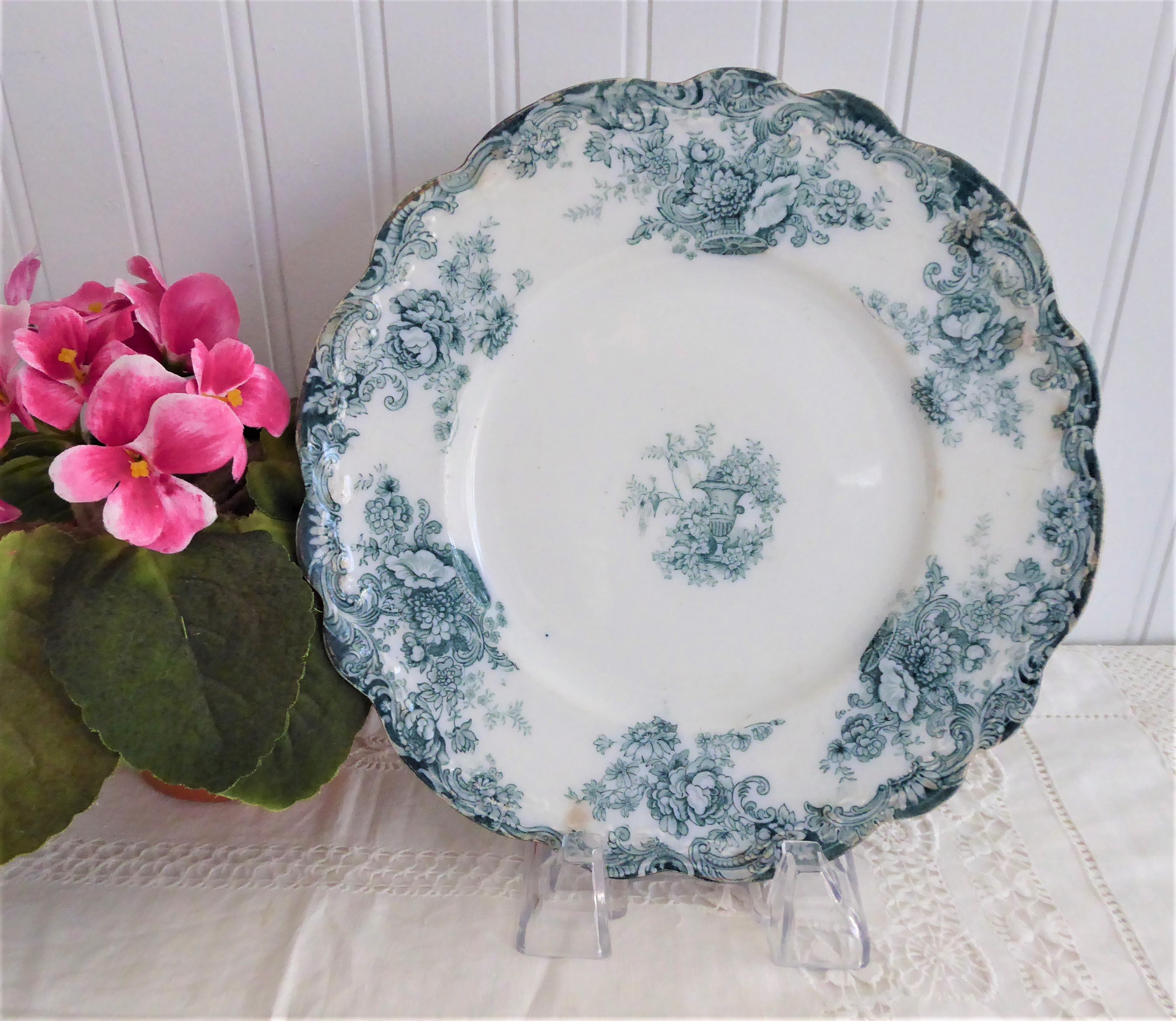 Antique Teal Transferware Plate by Wilkinson Arcadia - Floral English Design from 1890-1920 | Perfect for Vintage Tableware, Home Decor & Collectible Display