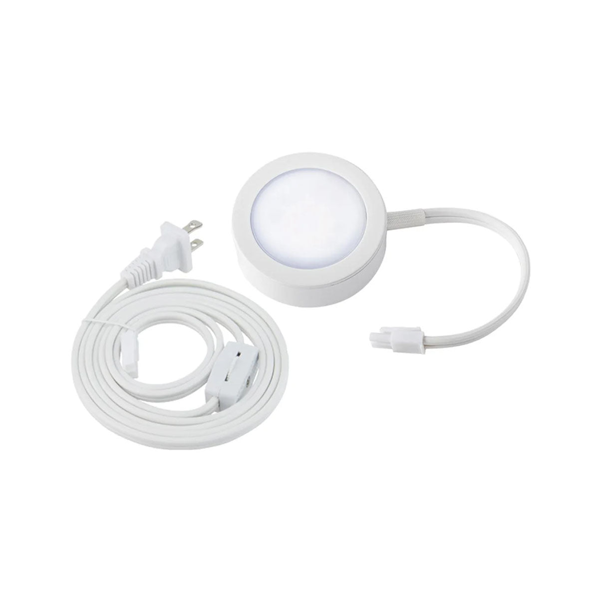 120V 3-Color Temperature LED Puck Light with Plug Cord - Dimmable Under Cabinet Lighting for Kitchen, Bathroom, Closet & Shelf (White)