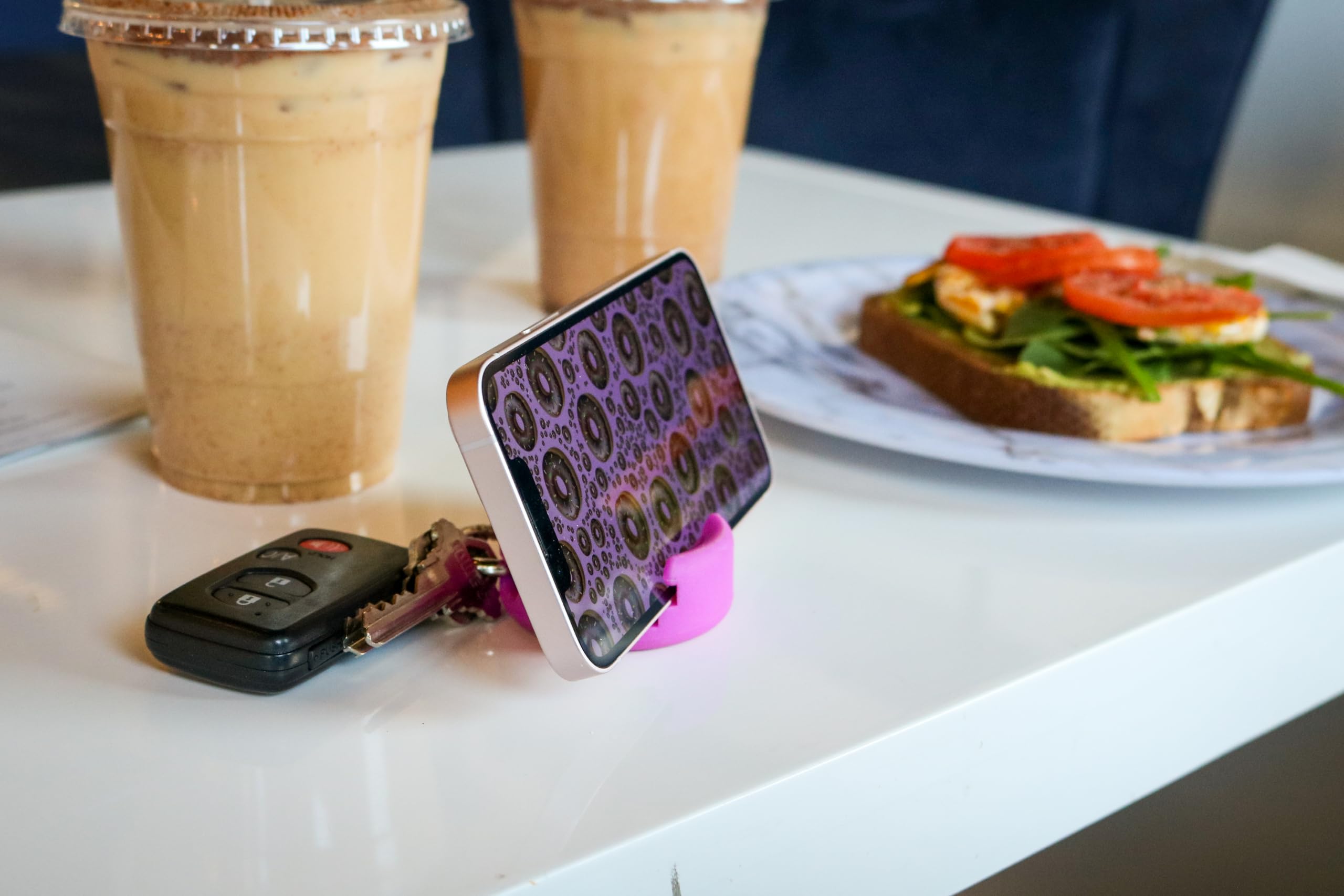 GoDonut Mini Portable Keychain Phone Stand Holder - Universal Compatible with iPhone & Most Smartphones (Black) - Perfect for Travel, Office, Nightstand & Hands-Free Viewing