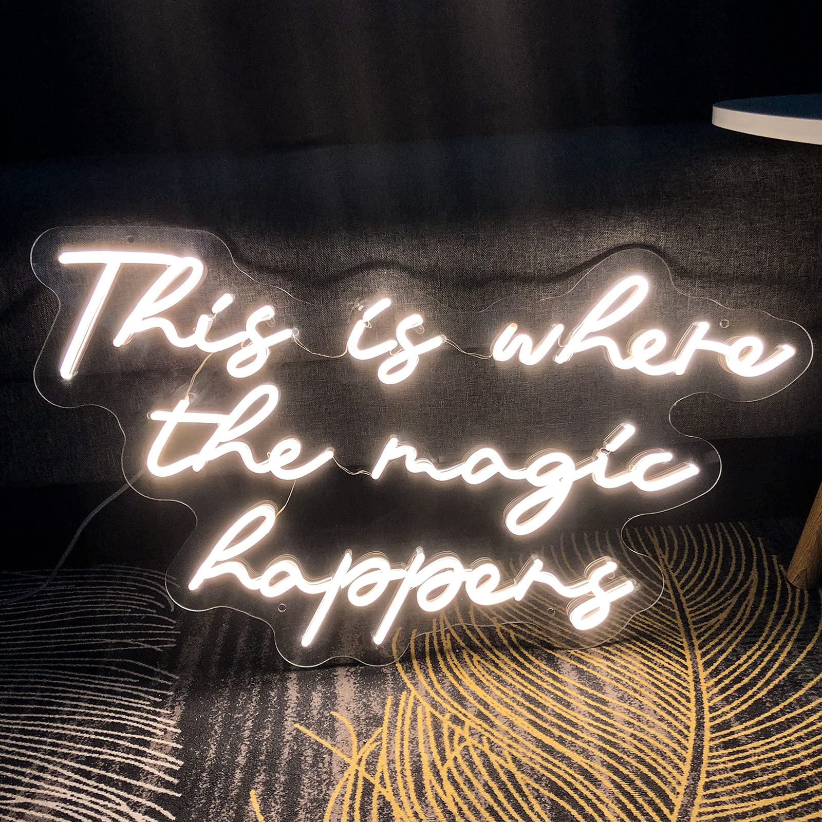 Custom LED Neon Sign 'This is Where The Magic Happens' - 29 Inch Warm White Wall Decor for Bedroom, Bar & Home - Perfect for Birthday, Wedding, Christmas Gifts & Party Decorations | Durable & Energy-Efficient Lighting for Romantic Ambiance, Special Events & Home Decoration