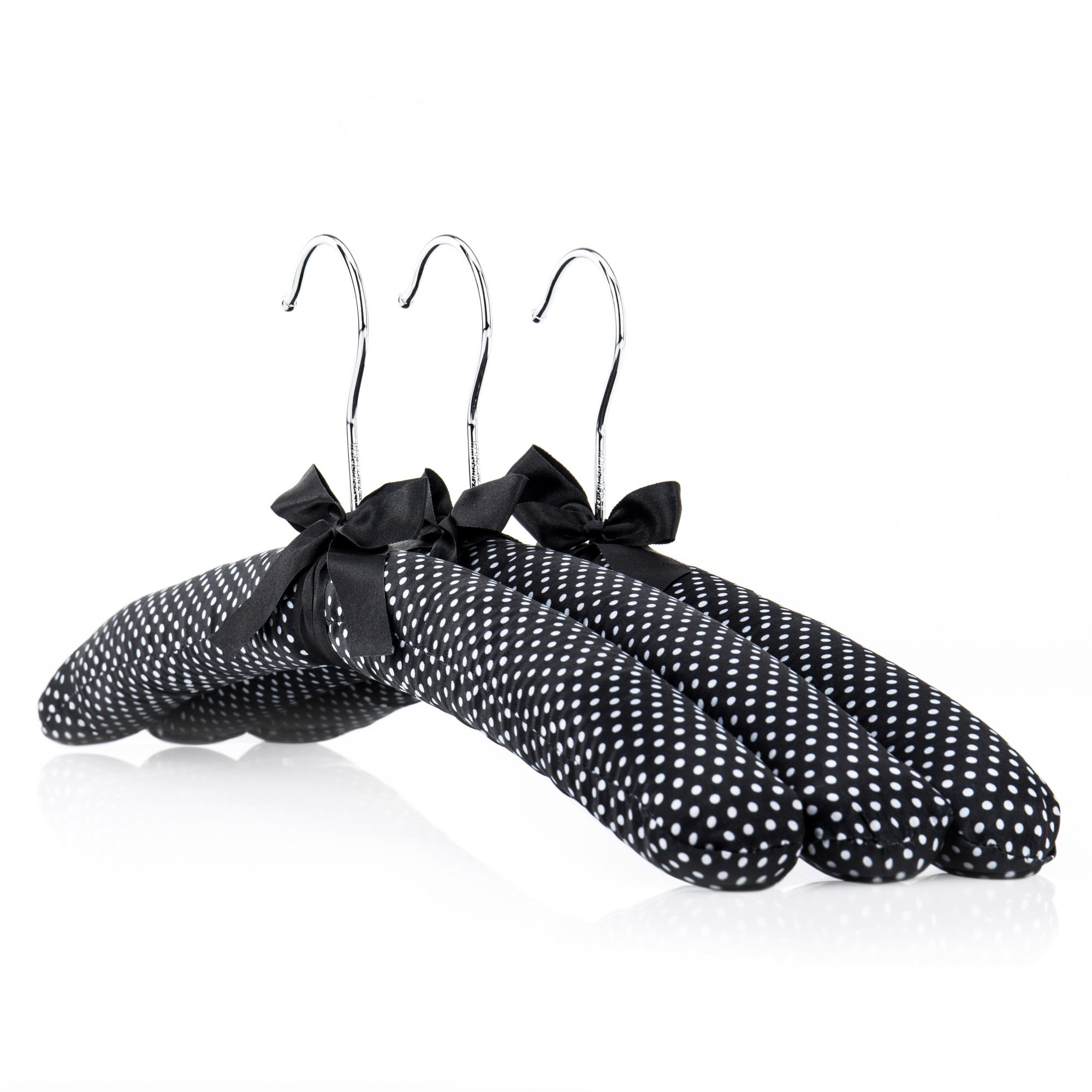 Hangerworld 5-Pack Black & White Polka Dot 17-Inch Satin Padded Coat Hangers for Closet Organization & Delicate Garments - Perfect for Dresses, Suits & Coats