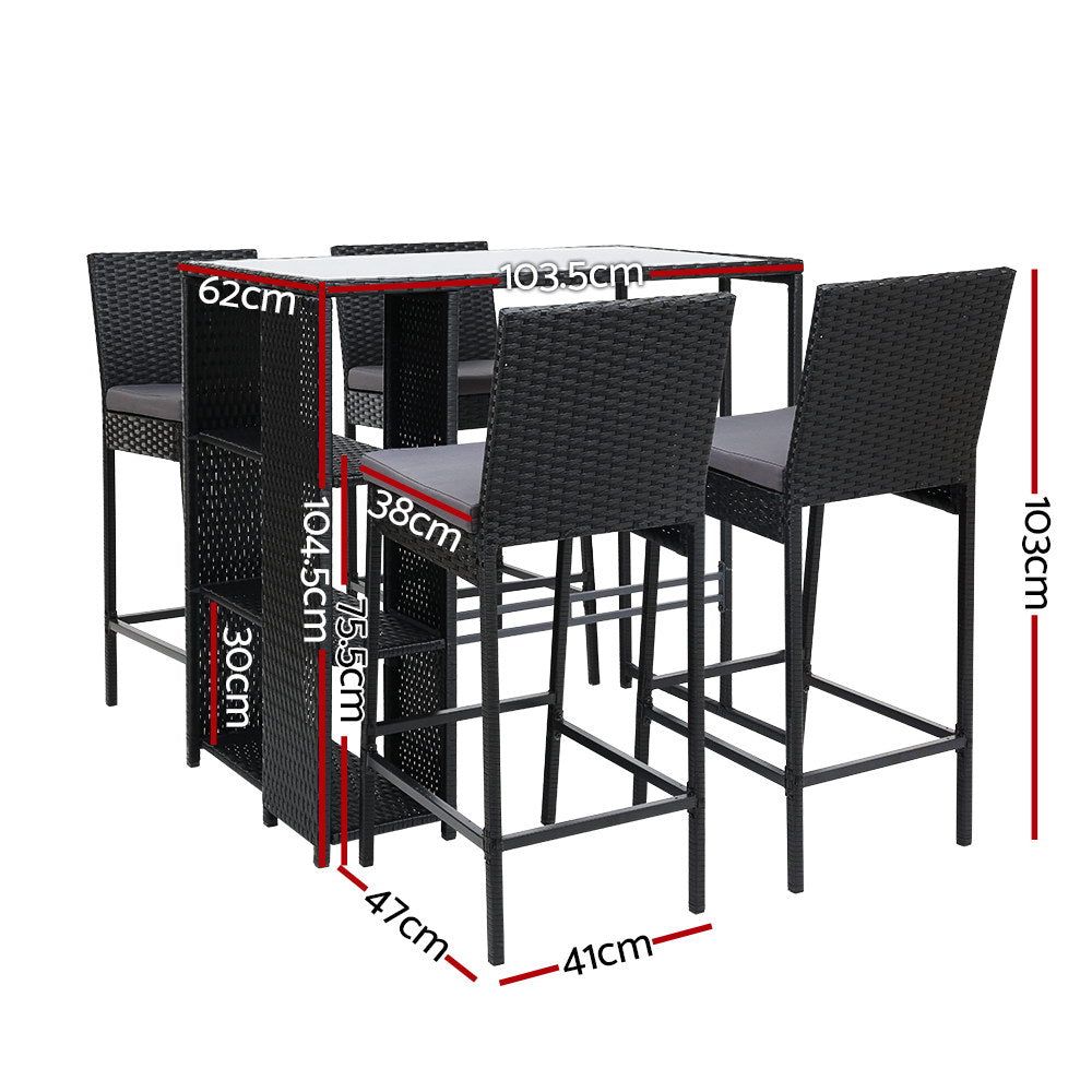 Gardeon 5-Piece Outdoor Bar Set with Wicker Chairs - Patio Dining Furniture for Garden, Backyard, and Poolside Relaxation
