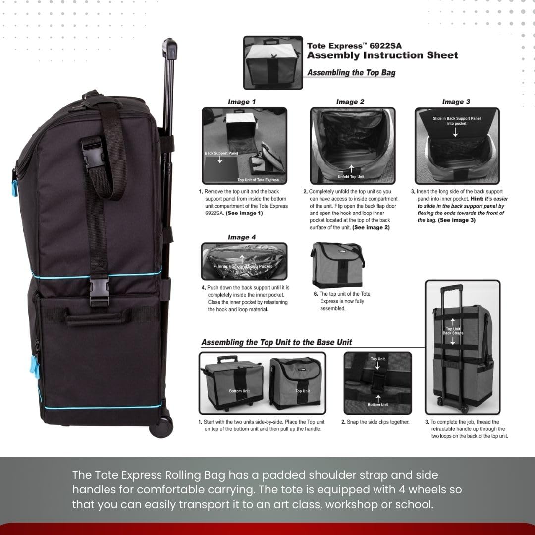 ArtBin 6922SP Rolling Portable Art & Craft Storage Organizer Bag with Wheels - Black/Aqua | Sewing Machine Carrier, Craft Supplies Organizer for Artists & DIY Projects