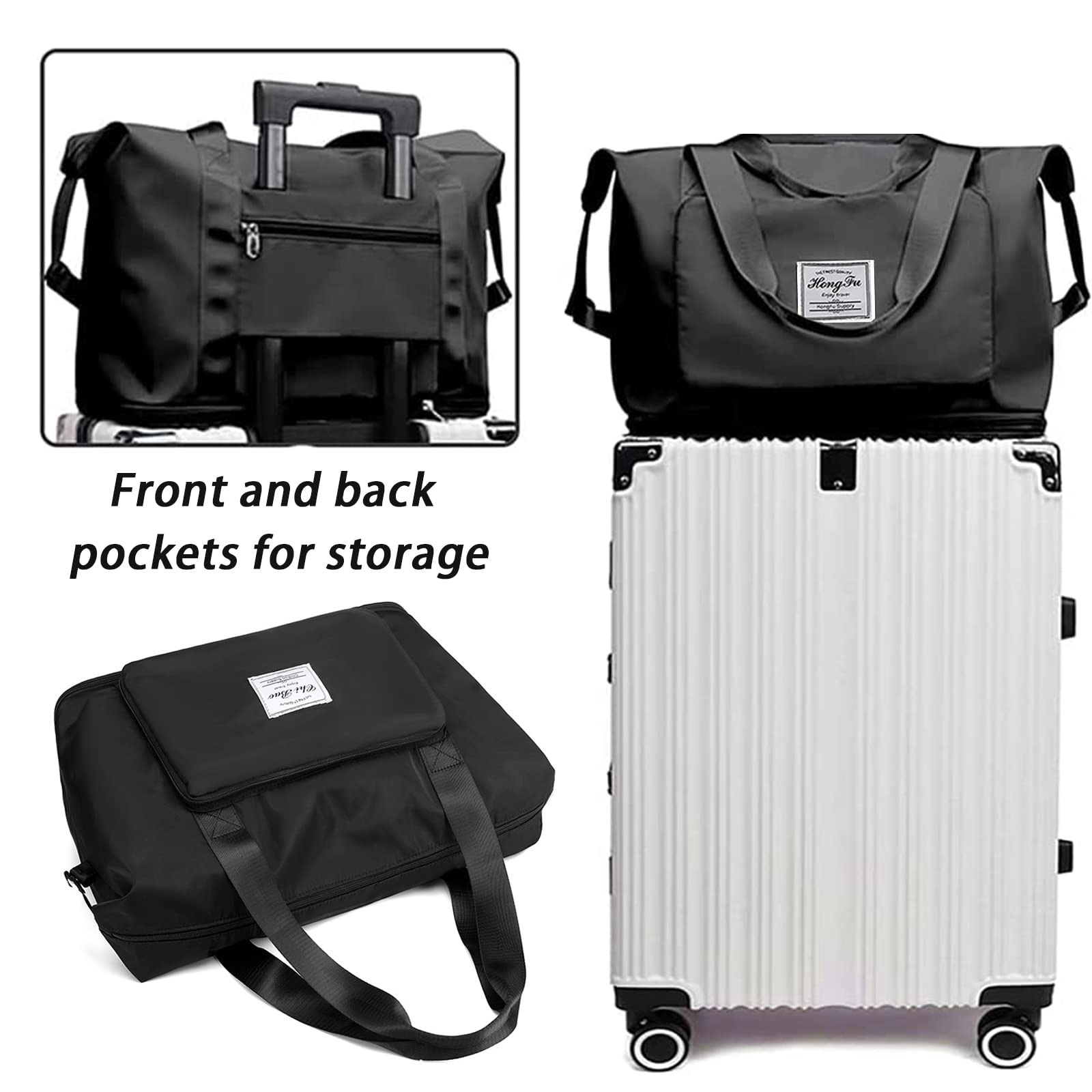 Expandable Travel Duffel Bag for Women - Waterproof Weekender Overnight Bag, Carry On Gym & Sports Tote with Foldable Design (Black) | Perfect for Weekend Getaways, Gym Workouts & Airplane Travel