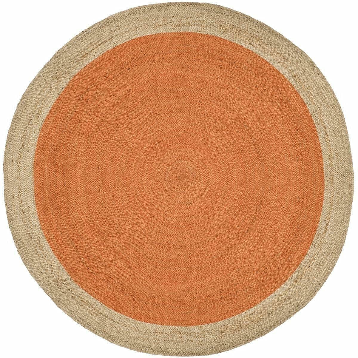 Handmade Natural Jute Round Farmhouse Rug - 11x11ft Braided Area Carpet for Living Room, Bedroom, Kitchen | Indoor/Outdoor Use | Orange Boho Decor | Perfect for Cozy Home, Patio & Dorm Room