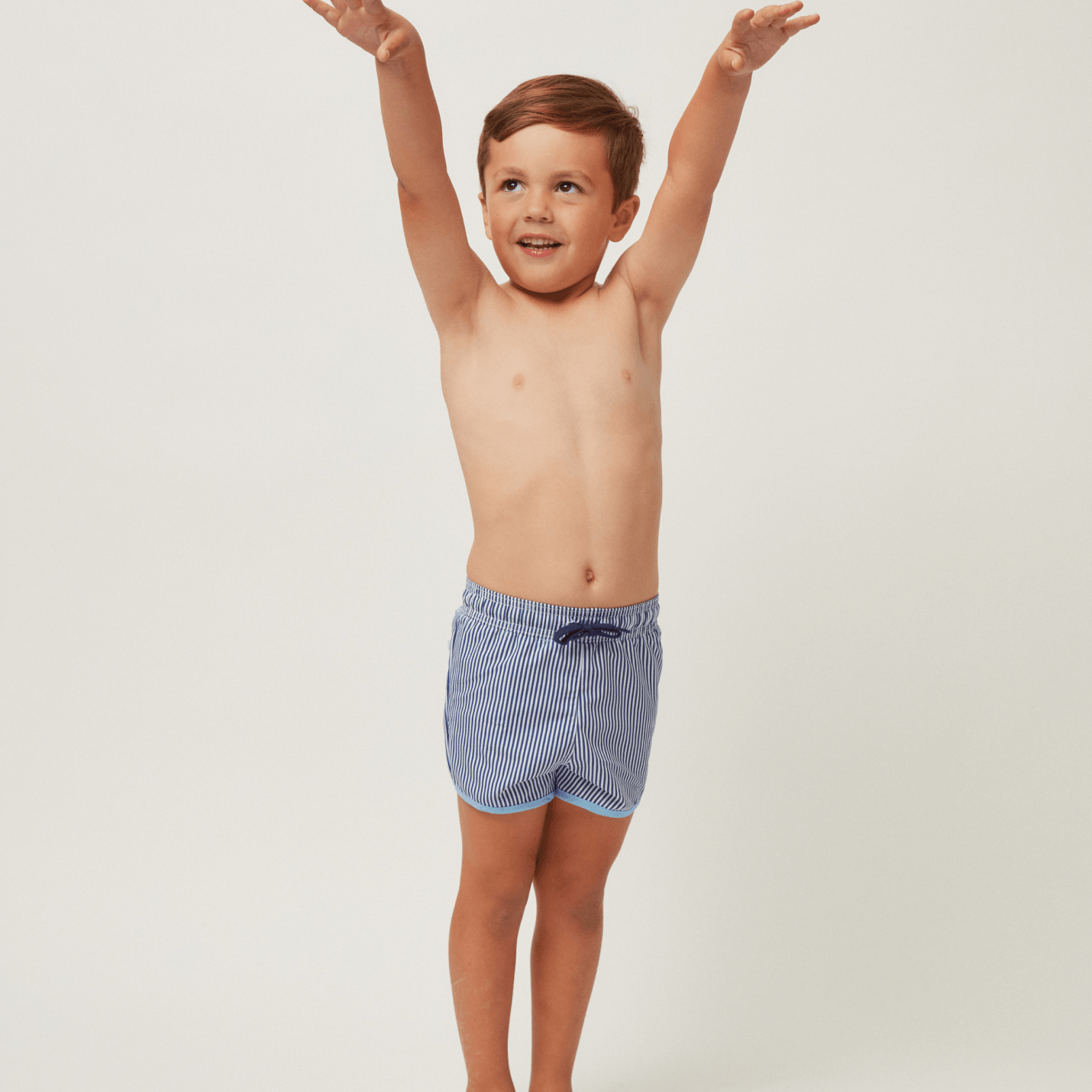Boys Navy Stripe Swim Trunks - Quick Dry Board Shorts for Beach, Pool & Summer Activities
