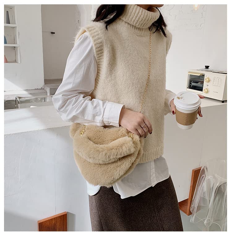 Rejolly Heart Shaped Fluffy Faux Fur Handbag for Women & Girls - Soft Small Shoulder Bag Clutch Purse - Perfect for Parties, Date Nights & Casual Outings