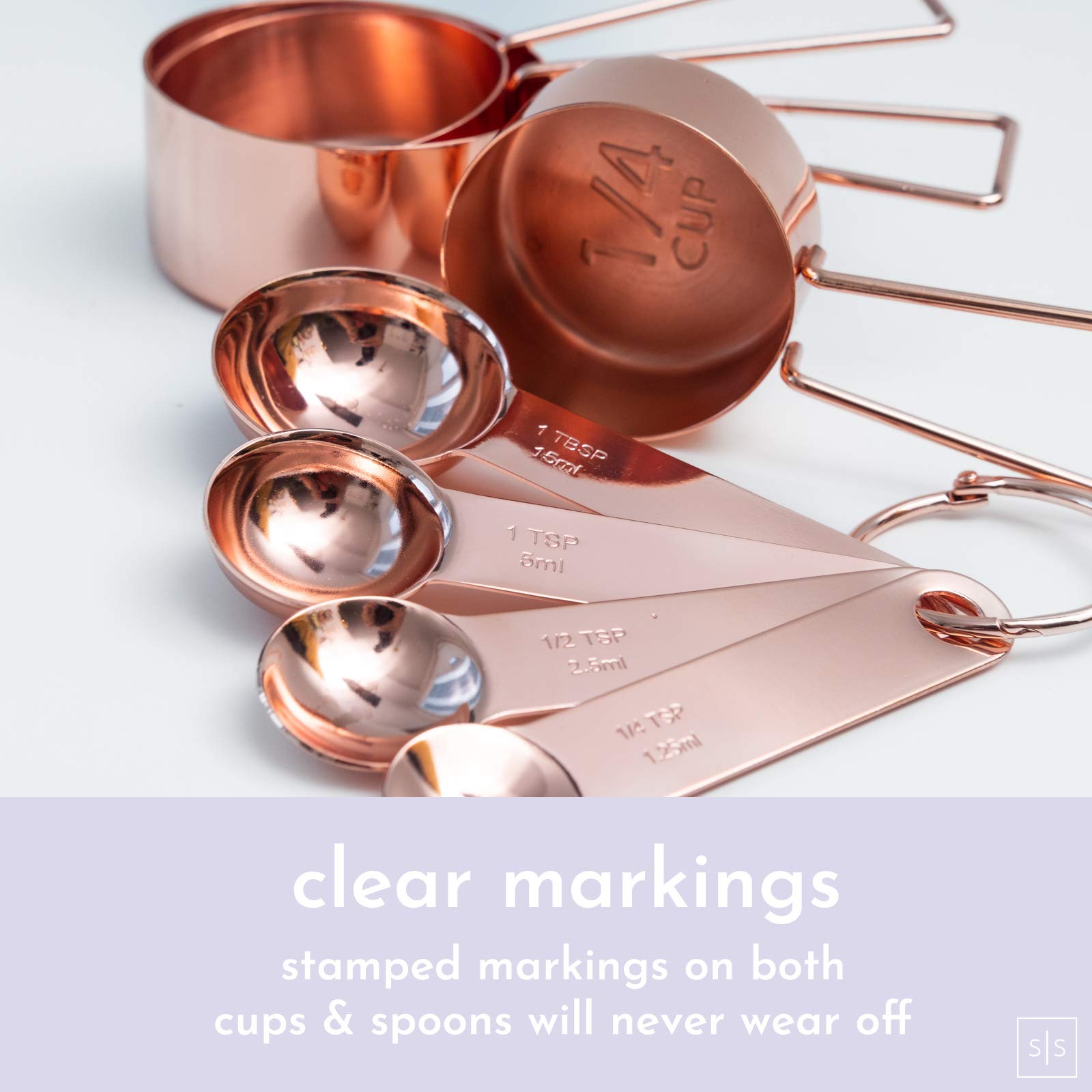 White and Copper Utensil Holder with 8-Piece Measuring Cups & Spoons Set - Elegant Rose Gold Kitchen Organizer for Baking, Cooking, and Countertop Storage | Perfect for Home Chefs and Gift Giving
