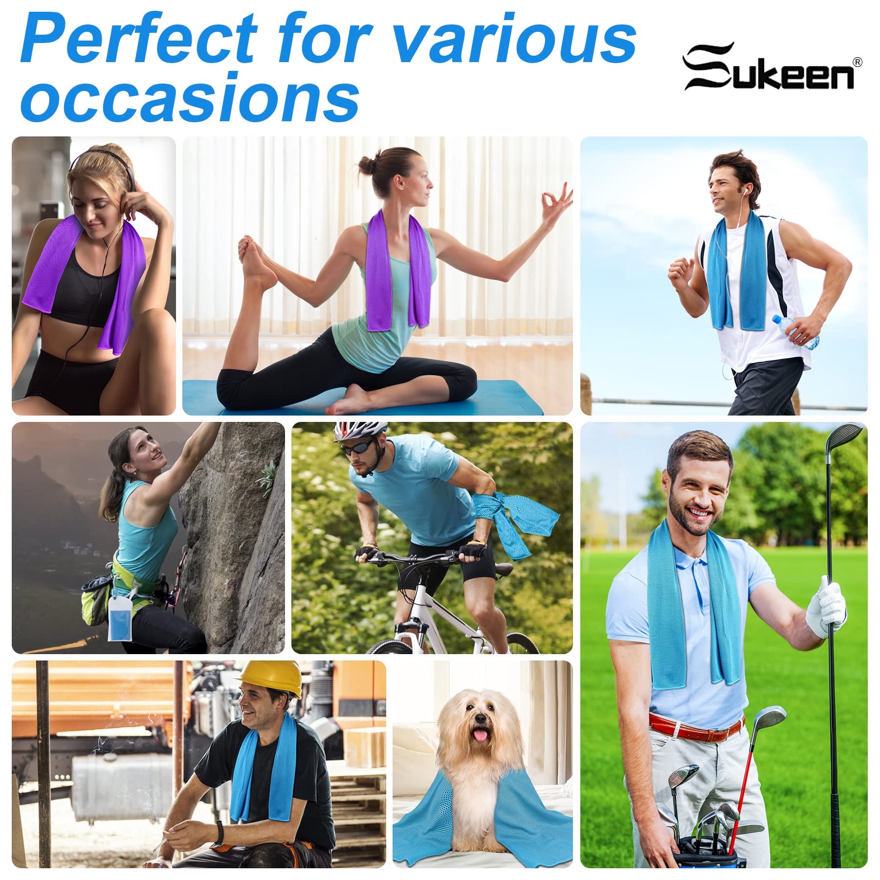 Cooling Towel for Sports & Workouts - Sukeen Instant Evaporative Cooling Neck Wrap (40x12 Inch) | Perfect for Yoga, Golf, Gym & Outdoor Activities
