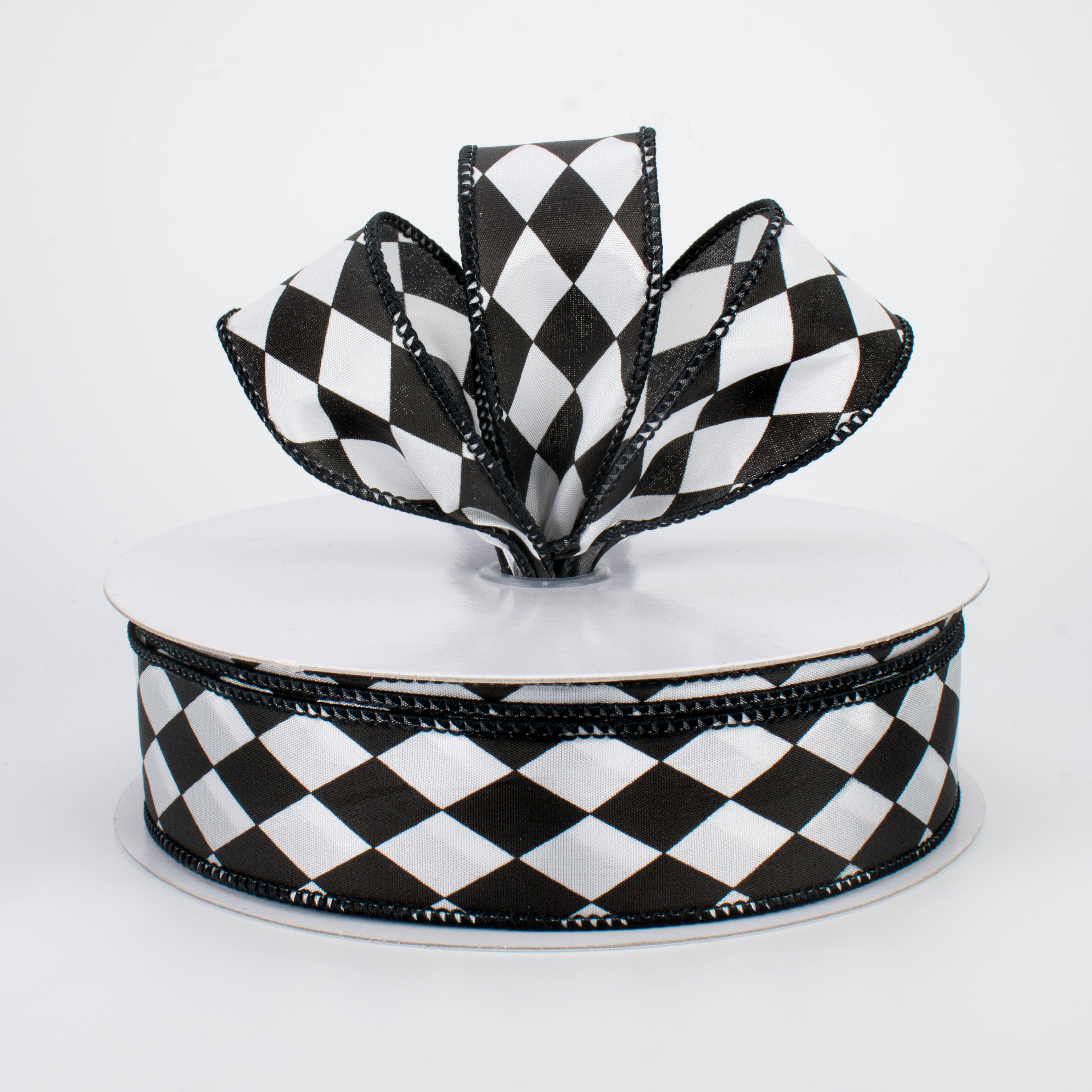 1.5 Inch Black & White Harlequin Checkered Ribbon - 50 Yards Bulk Roll for Gift Wrapping, DIY Crafts, Hair Bows, Party Decorations