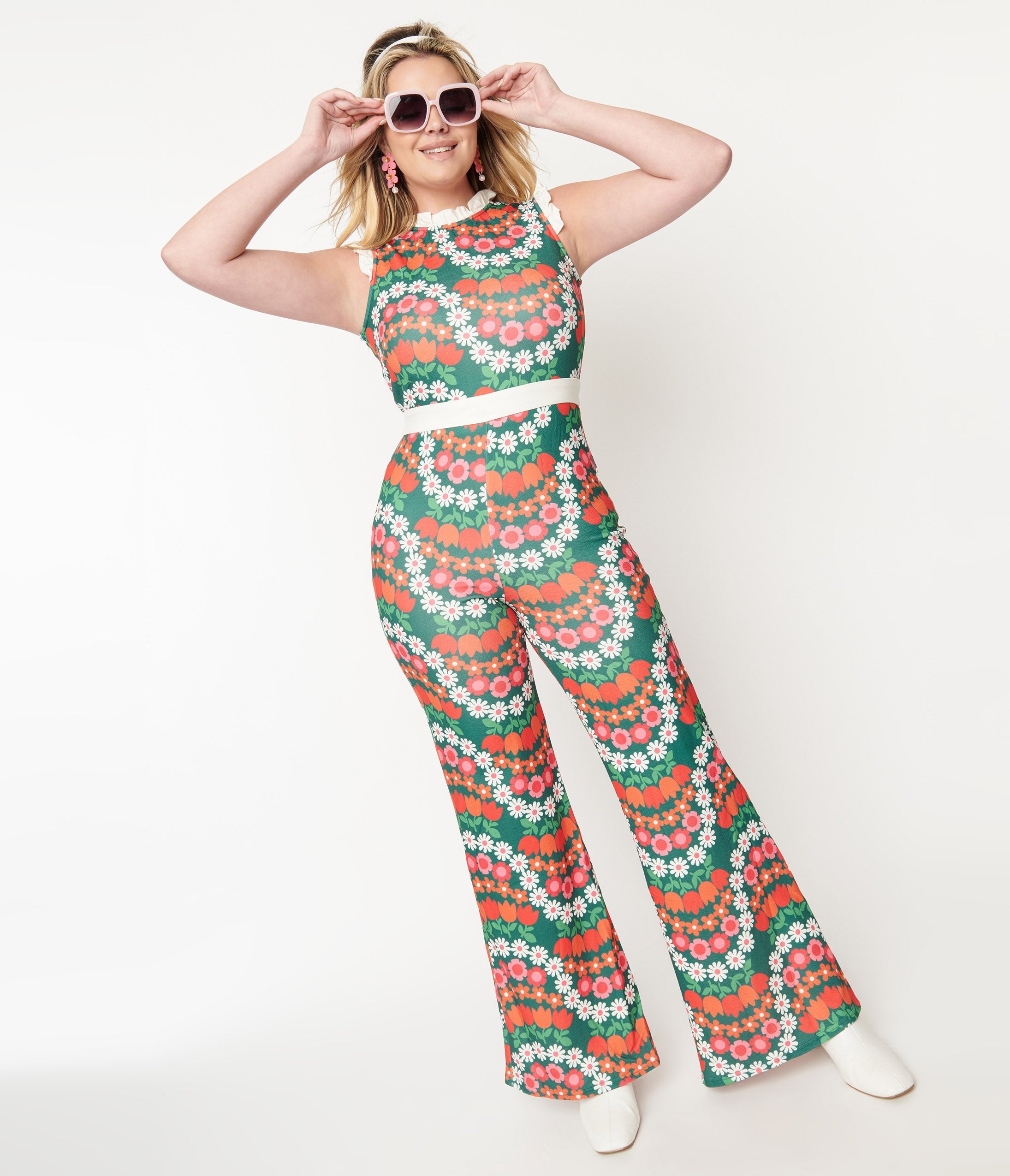 Smak Parlour Green & Red Daisy Chain Back Bow Jumpsuit - Women's Fashion Romper for Summer, Parties & Casual Outfits