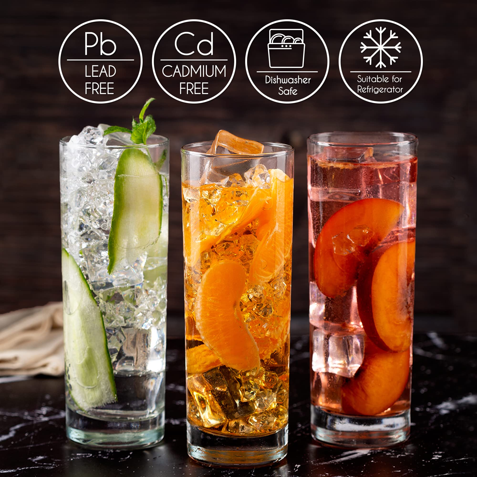 Premium Volarium Highball Glasses Set of 6 - 12.25oz Heavy Base Crystal Clear Drinking Glasses for Cocktails, Whiskey, Wine, Beer, Juice & Water - Perfect for Home Bars, Parties & Entertaining