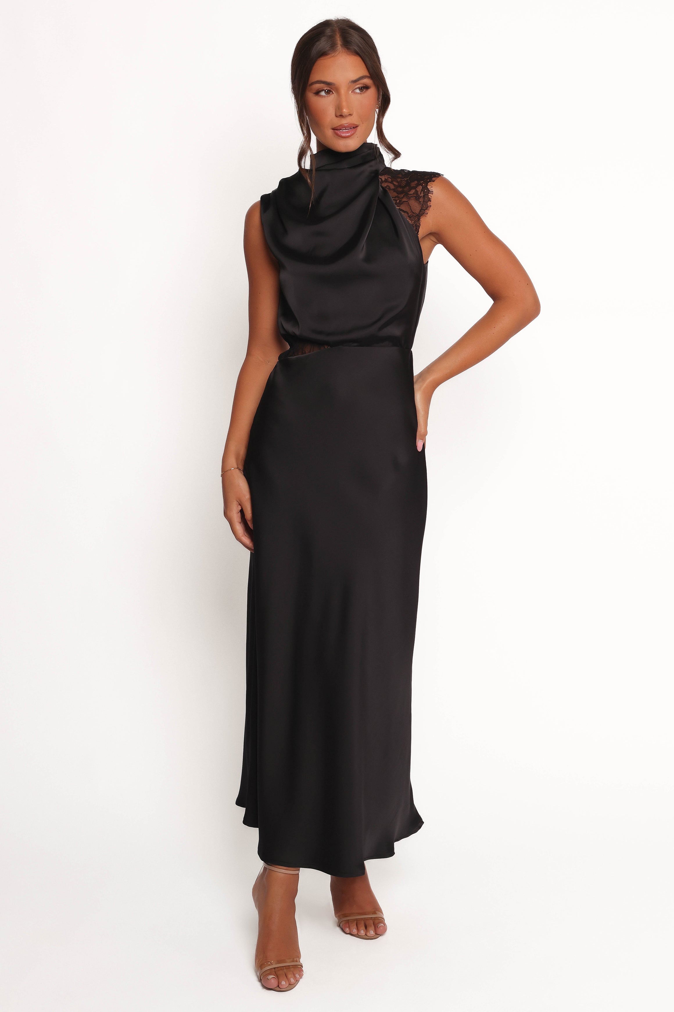 Anabelle Halter Neck Lace Maxi Dress - Elegant Black Long Formal Gown for Women | Perfect for Weddings, Parties & Evening Events