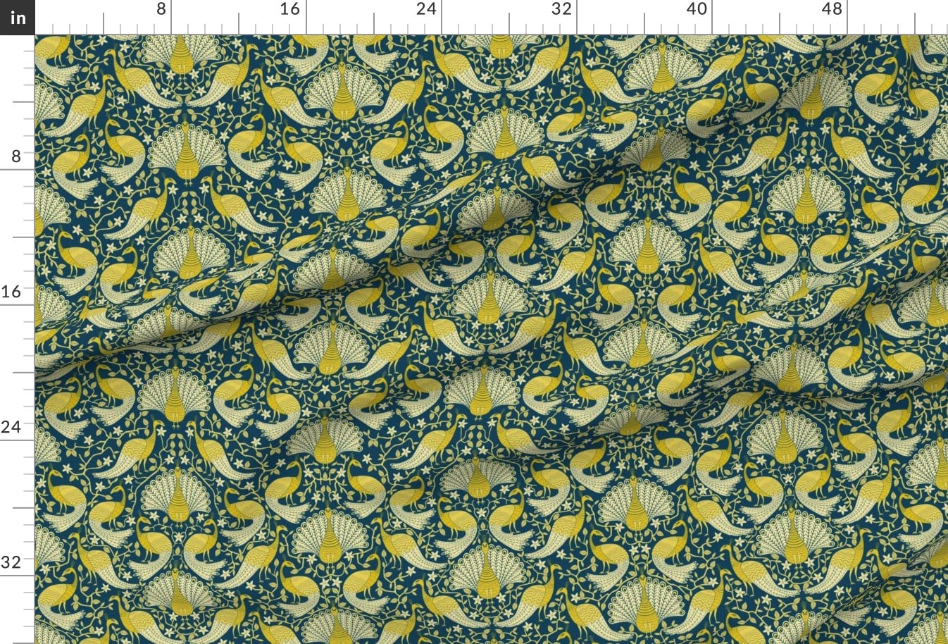 Gold Navy Peacock Damask Art Deco Printed Minky Fabric by The Yard - Soft Plush Material for Sewing Baby Blankets, Quilt Backing & DIY Plush Toys - Perfect for Nursery Decor, Home Crafts & Gift Making