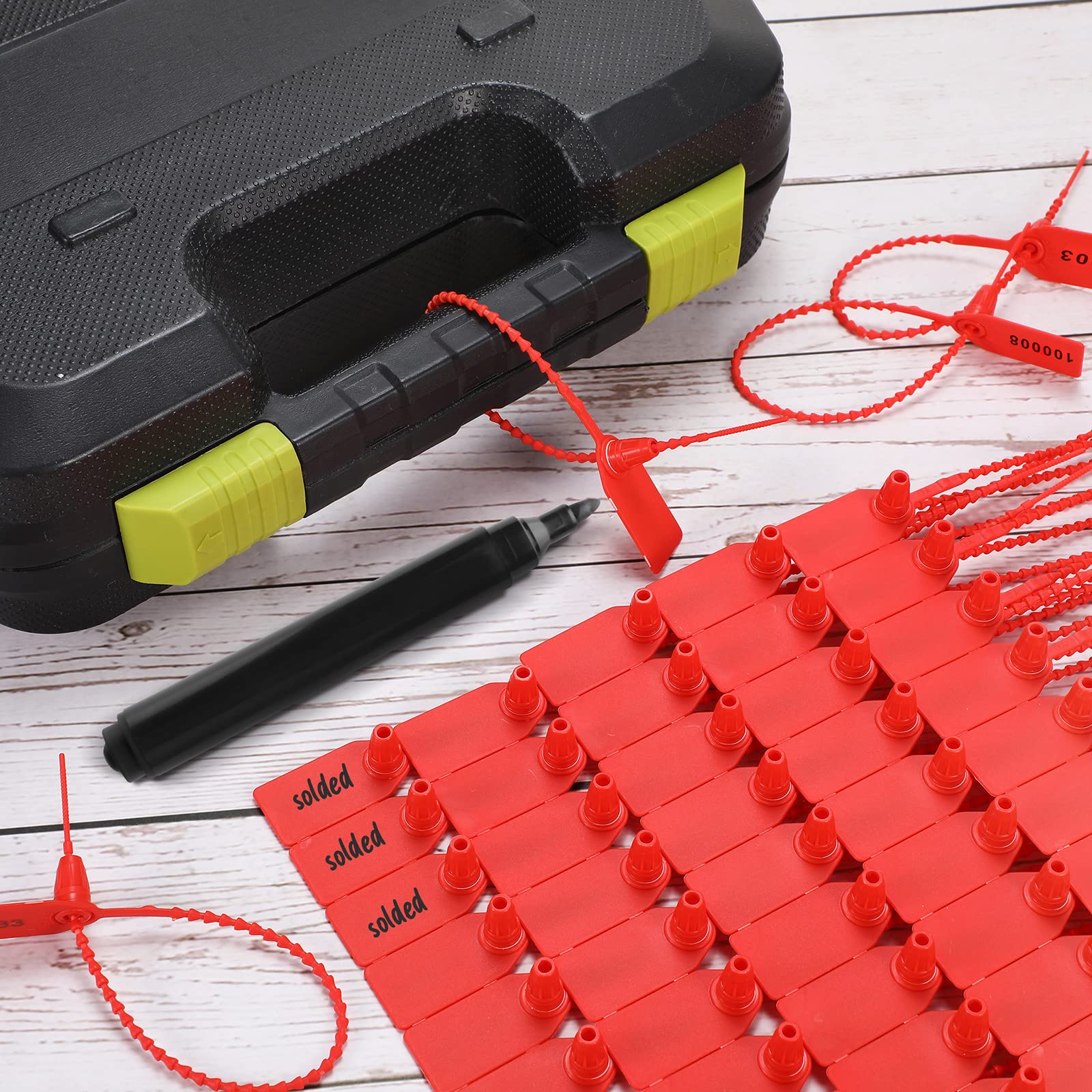 Roowest 2000 Pcs Plastic Tamper Proof Security Seals - Numbered Disposable Self-Locking Zip Ties for Fire Extinguishers, Equipment & Safety Signage (250mm Length, Red) | Ideal for Industrial Use, Warehouse Security & Safety Inspections
