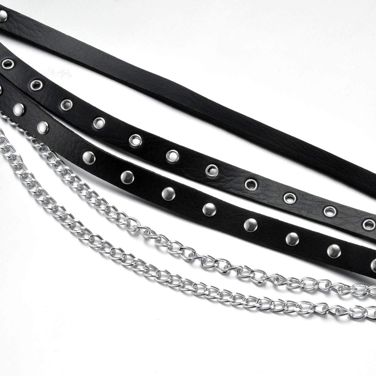 Eigso Punk Belts with O-Rings & Chains - Gothic Rock Steampunk Style Adjustable Garter Straps for Women & Men - Perfect for Costumes, Raves, and Alternative Fashion