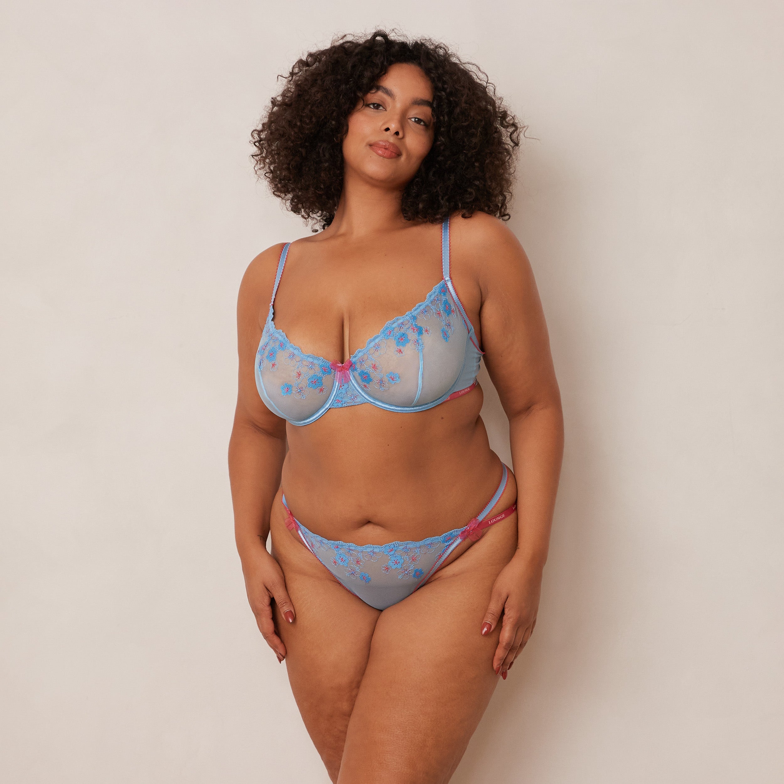 Floral Embroidered Balcony Bra - Lace Underwire Push Up Bra for Women in Blue | Perfect for Date Night, Special Occasions & Everyday Wear