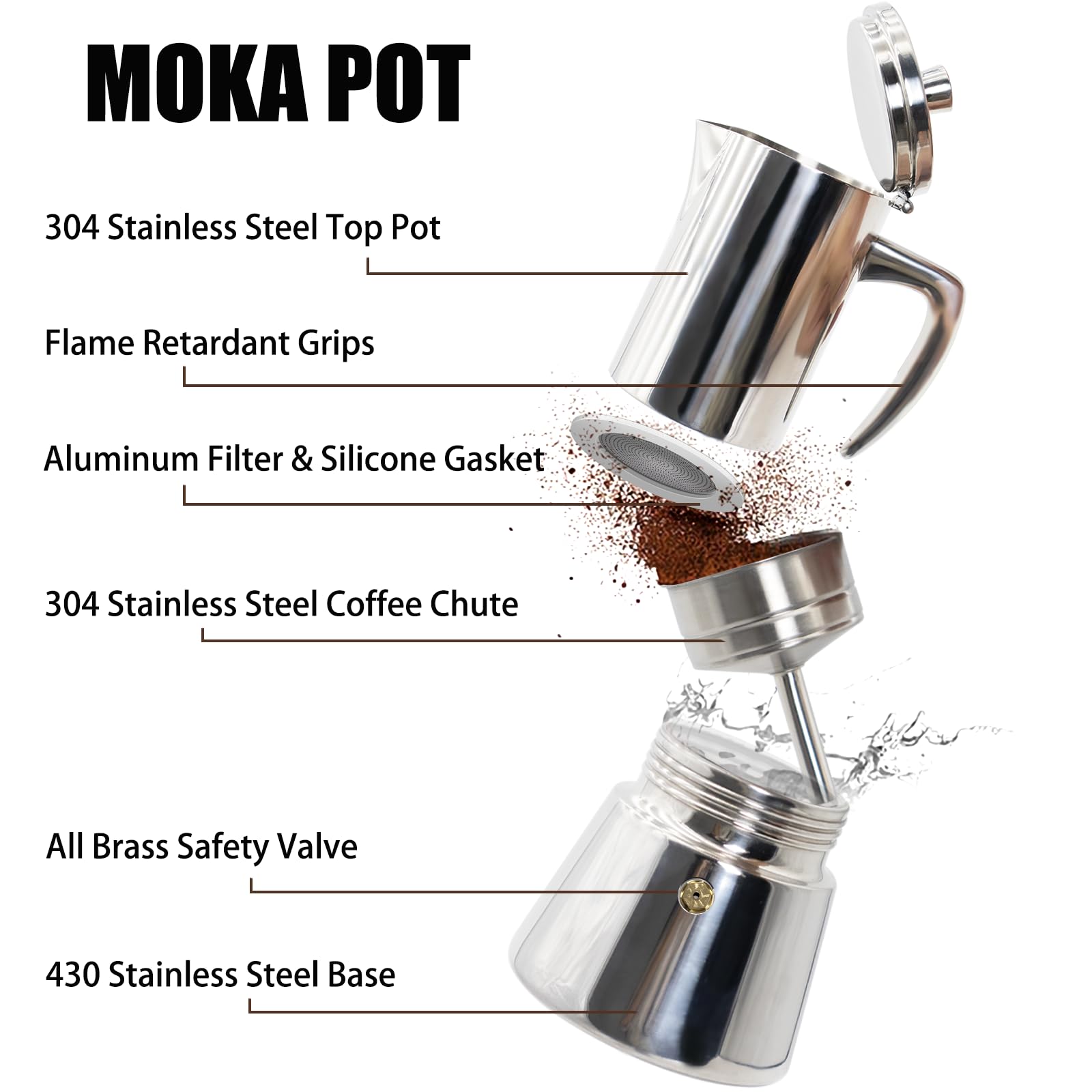 Premium 304 Stainless Steel Moka Pot - 12 Cup (600ml) Stovetop Espresso Maker for Italian Coffee | Durable Percolator for Home, Camping & Outdoor Use | Perfect for Espresso Lovers & Cafe-Style Brewing