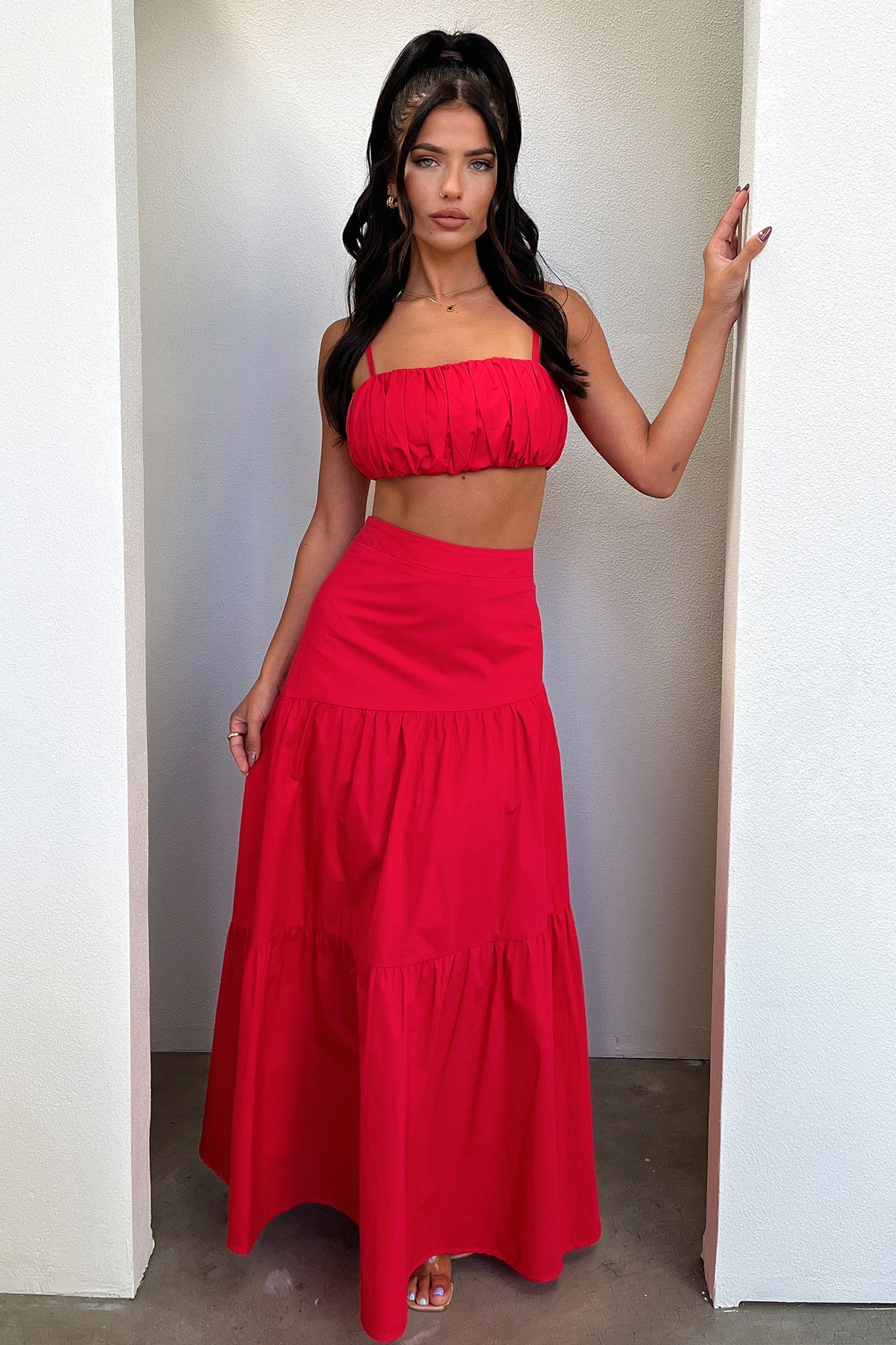 Lateisha Crop Top Women's Fashion Short Sleeve T-Shirt in Red | Casual Summer Outfit, Beachwear, Street Style
