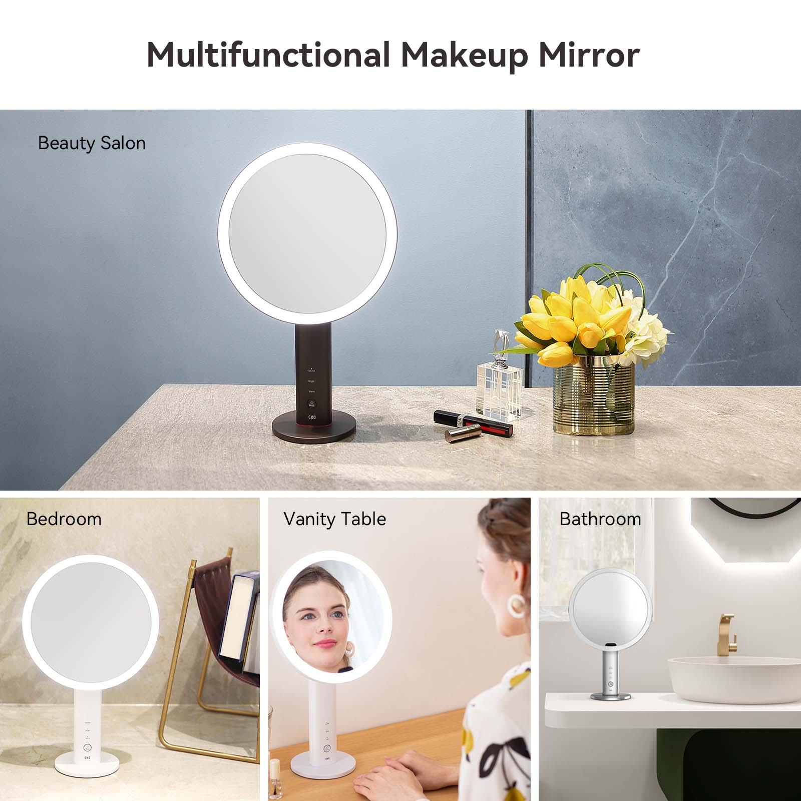 iMira Ultra Clear 8 Sensor Mirror with 1X/5X Magnification - Dark Gray - Smart Bathroom Vanity Mirror for Makeup, Shaving & Skincare