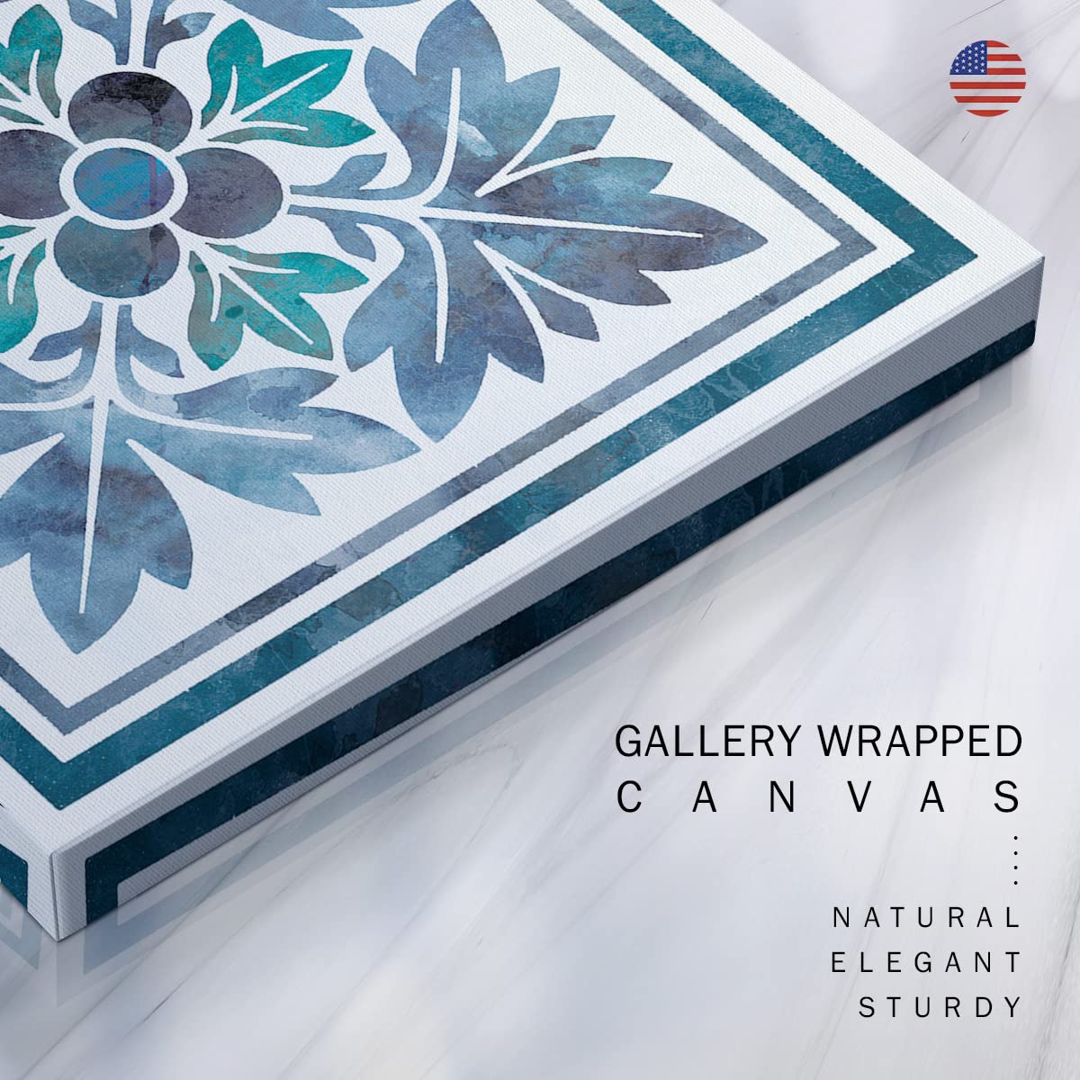 Abstract Flower Wall Art Prints - Blue Nature Inspired Canvas Painting Set of 4 (24x24 inch Each) - Modern Home Decor for Bedroom, Living Room & Bathroom | Perfect for Boho, Scandinavian & Contemporary Interior Design Styles