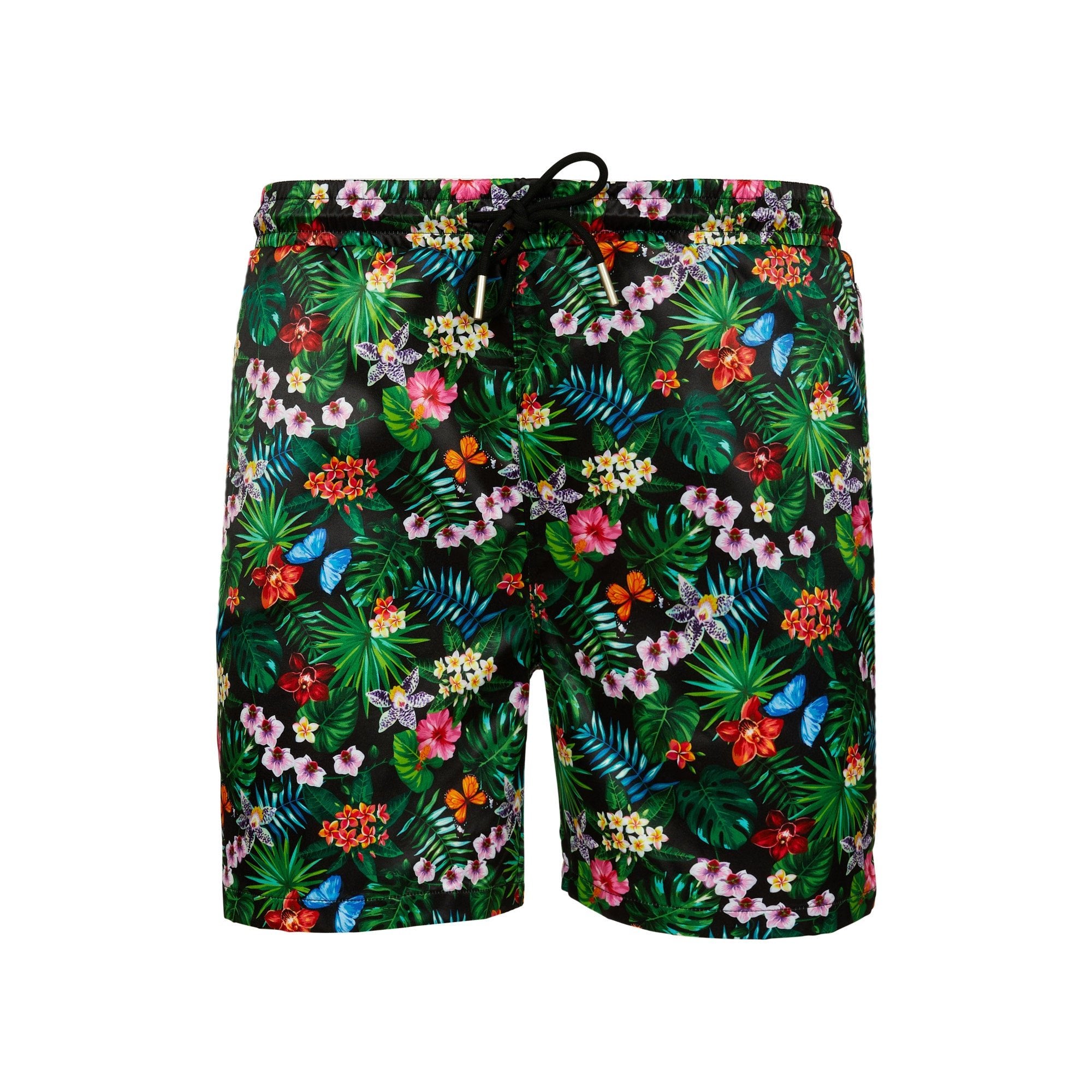 Men's Casual Printed Shorts - Black Floral Design, Breathable & Comfortable for Summer, Beach, Travel, and Outdoor Activities