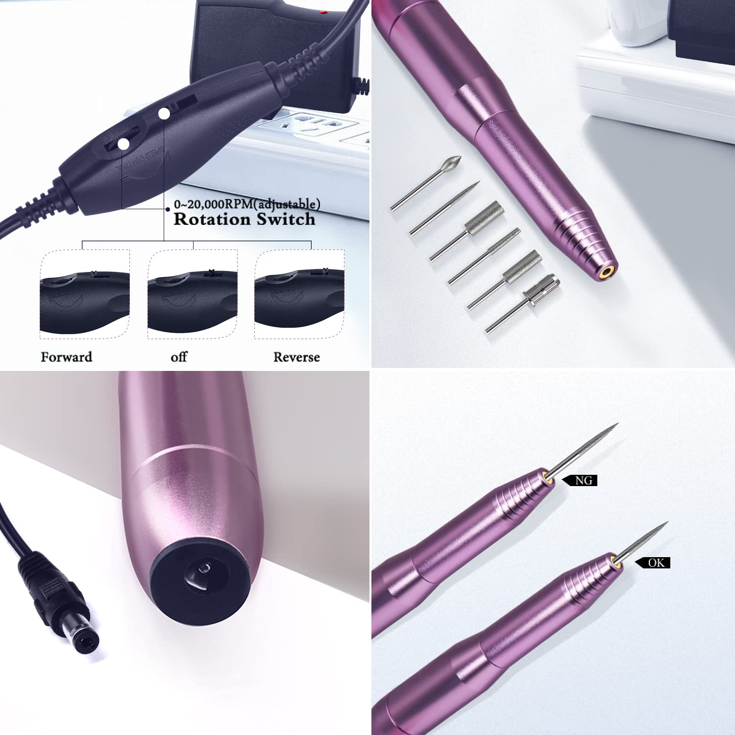 Professional Electric Nail Drill Kit for Acrylic Nails - Foranyo Cordless Nail File & Efile with Nail Clippers & Accessories (Purple) | Perfect for Salon, Home Manicures & Nail Art Designs