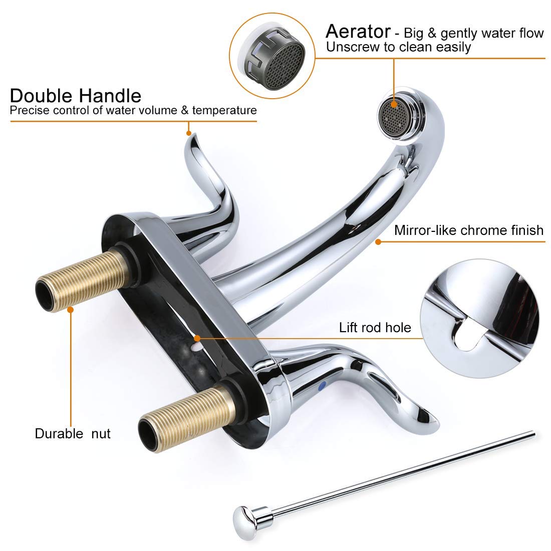 WOWOW Pull Down Kitchen Faucet with Dual Function Sprayer & 4